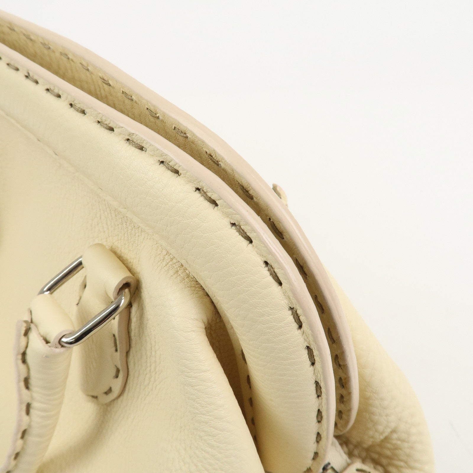FENDI Selleria Leather Boston Bag Hand Bag Cream 8BN127