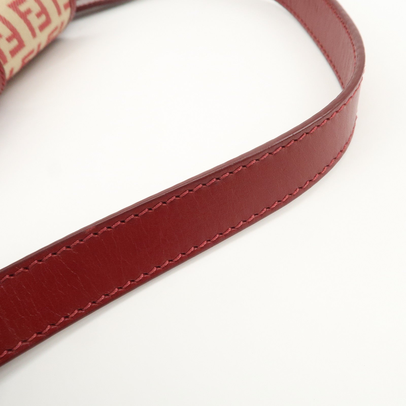 FENDI Zucchino Canvas Leather Turn Lock Shoulder Bag Red 8BR429