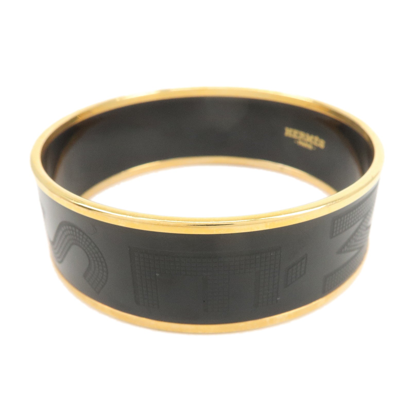 HERMES Email GM Bangle Metal Bracelet Black Gold
