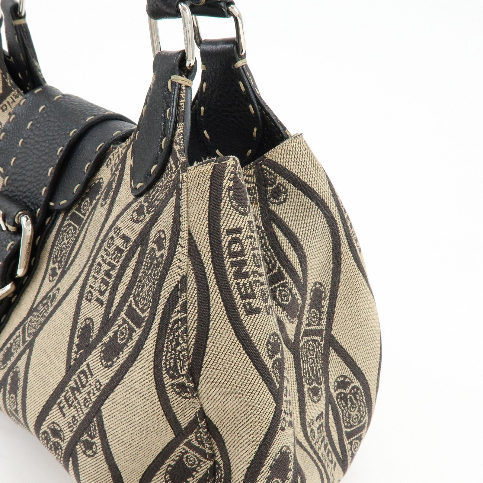 FENDI Selleria Canvas Leather Hand Bag Shoulder Bag Beige 8BR457