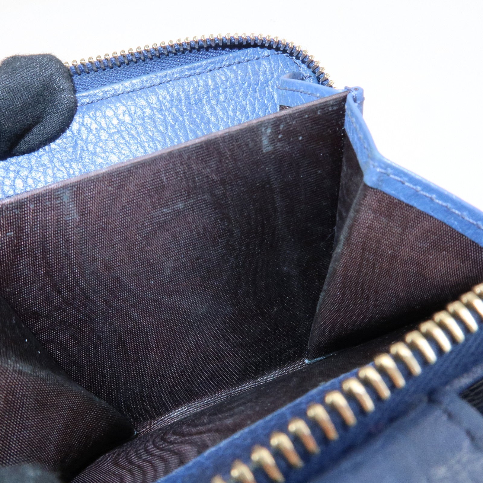 GUCCI GG Canvas Leather Bi-Fold Wallet Beige Blue 346056 Used