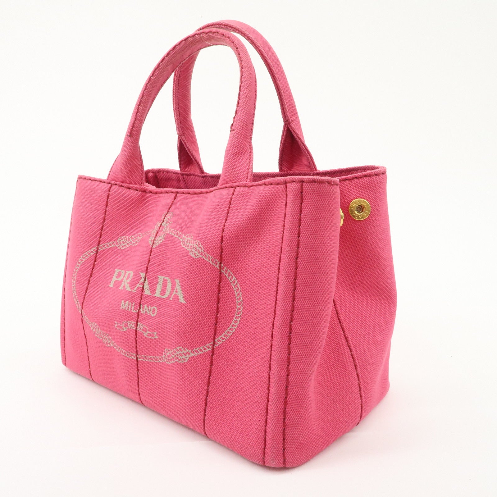 PRADA Logo Canapa Mini Canvas 2Way Tote Bag Pink 1BG439 Used