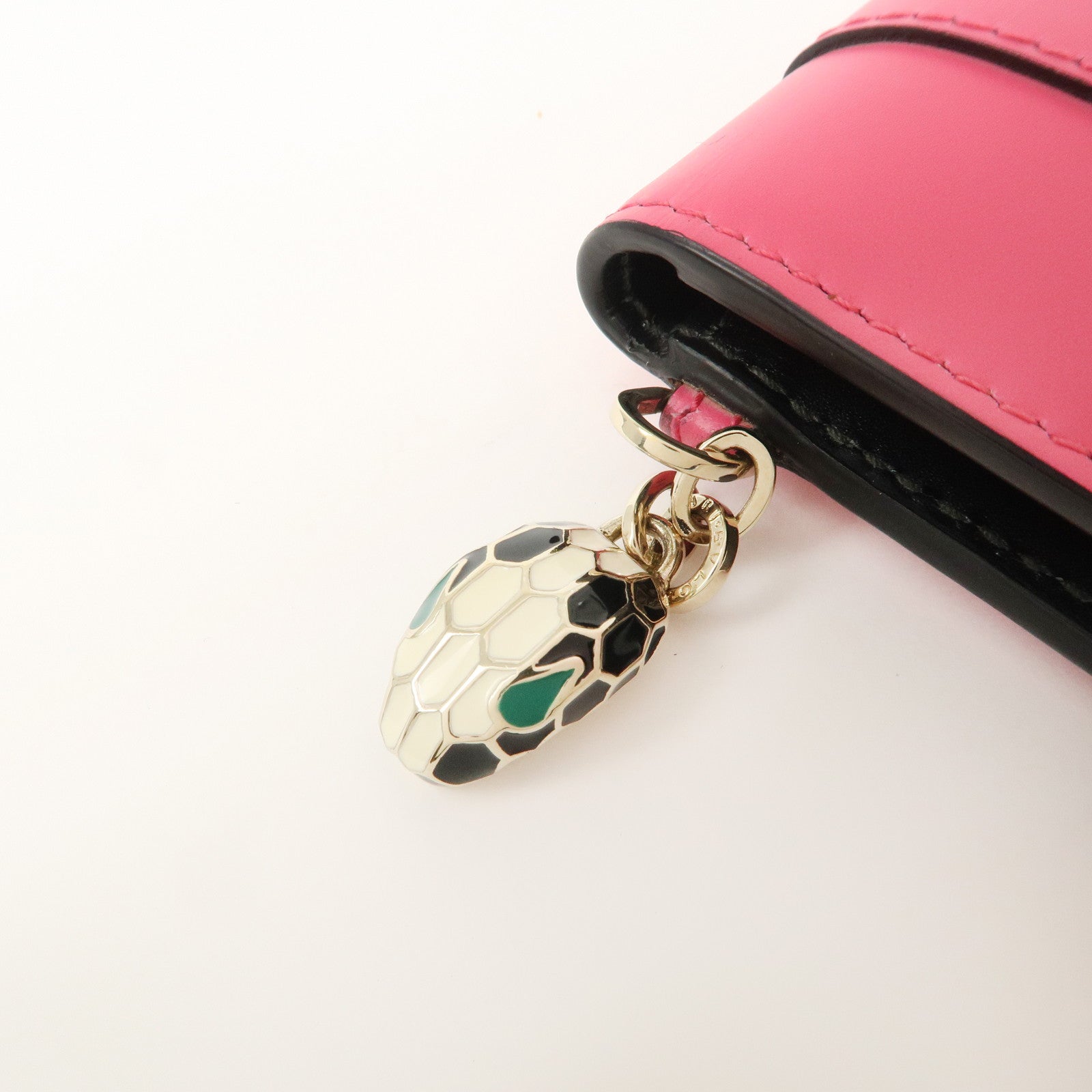 BVLGARI Serpenti Leather Card Case Card Holder Pink