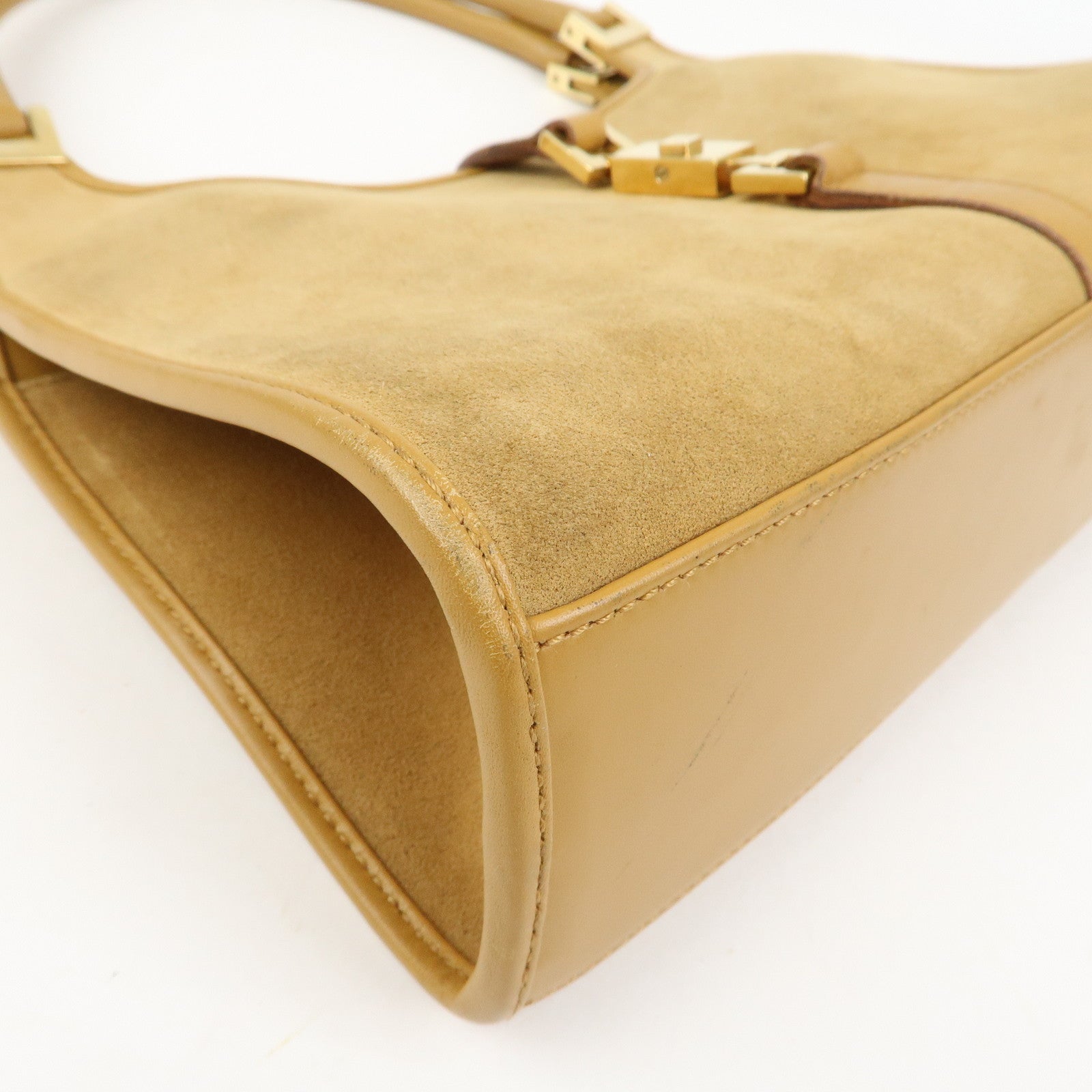 GUCCI Jackie Logo Suede Leather Shoulder Bag Light Brown 002・1068