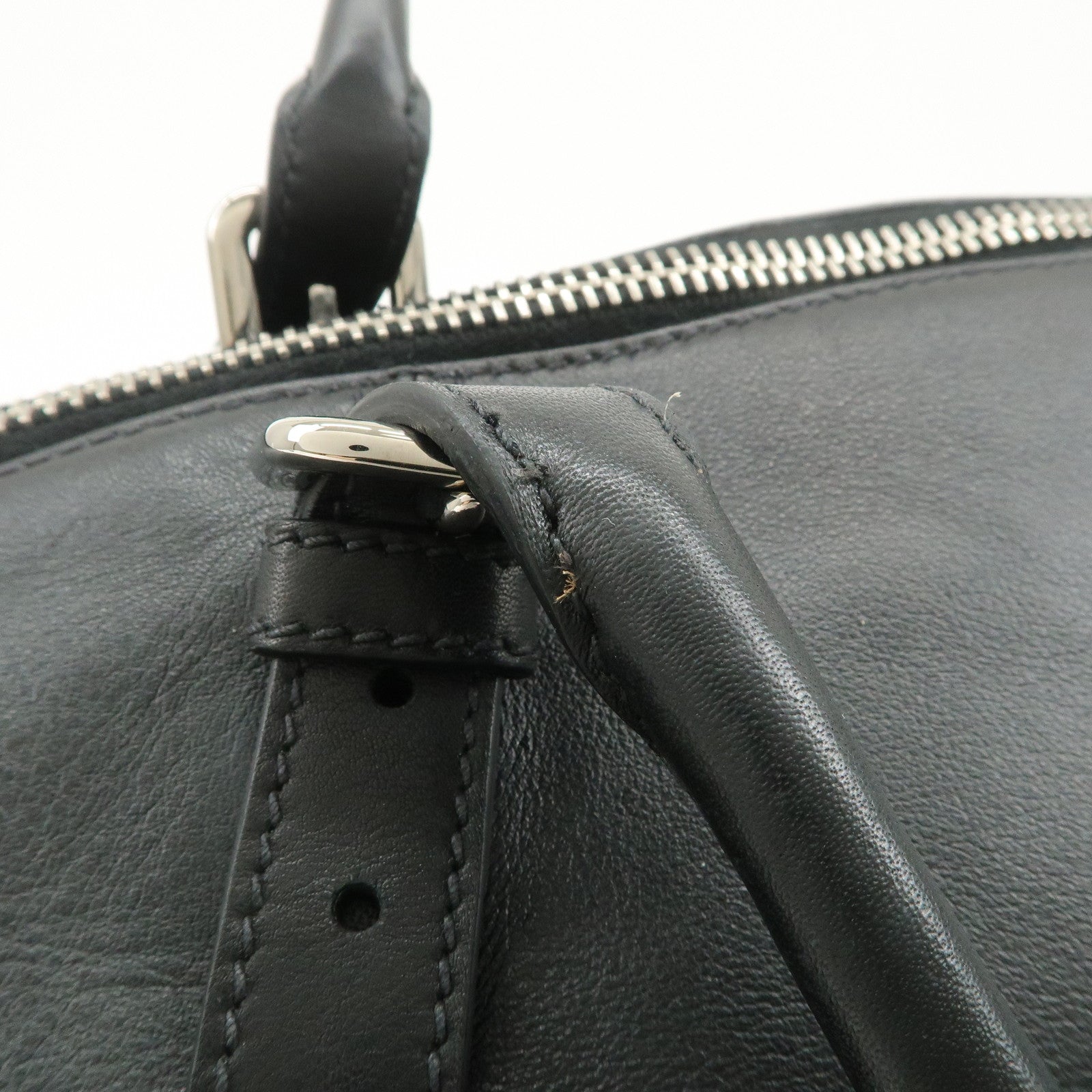 PRADA Triangle Logo Leather Boston Bag Shoulder Bag Black BR4998
