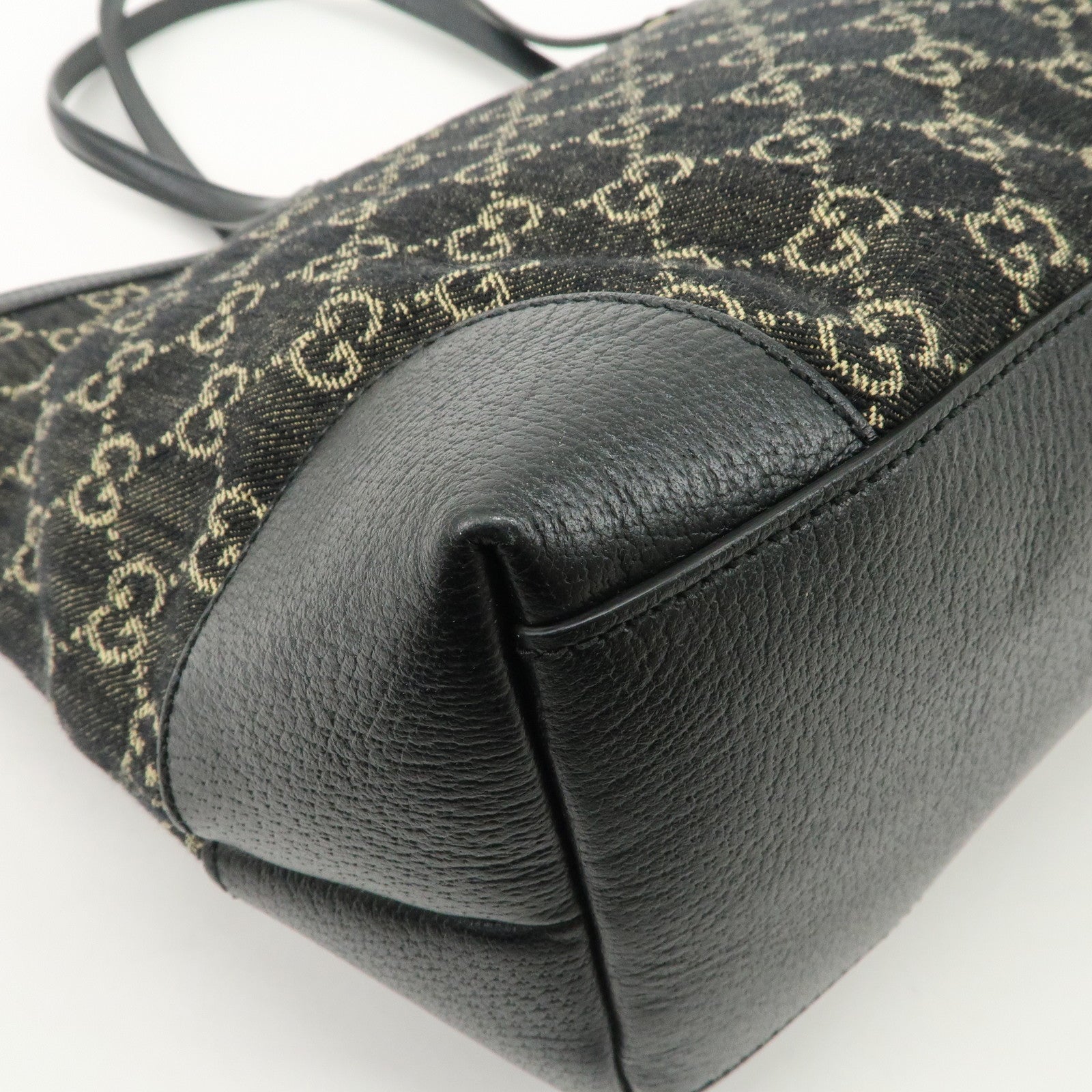GUCCI GG Canvas Denim Medium Tote Bag Shoulder Bag Black 631685