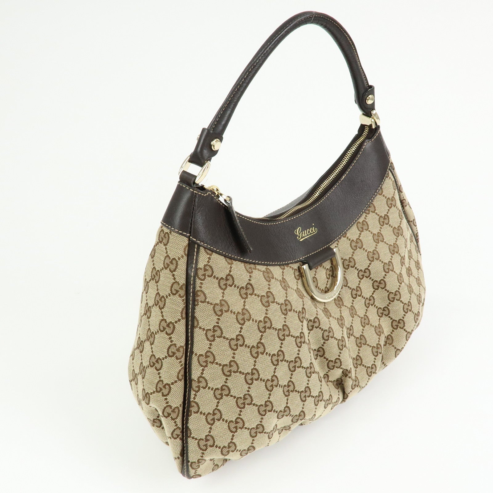 GUCCI Abbey GG Canvas Leather Shoulder Bag Hand Bag Brown 189833