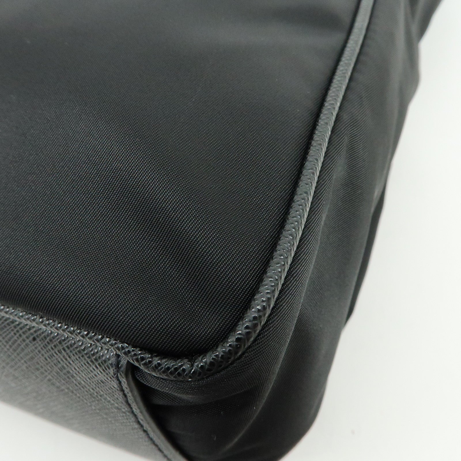 PRADA Triangle Logo Re-Nylon Saffiano Leather Tote Bag Black 2VG860