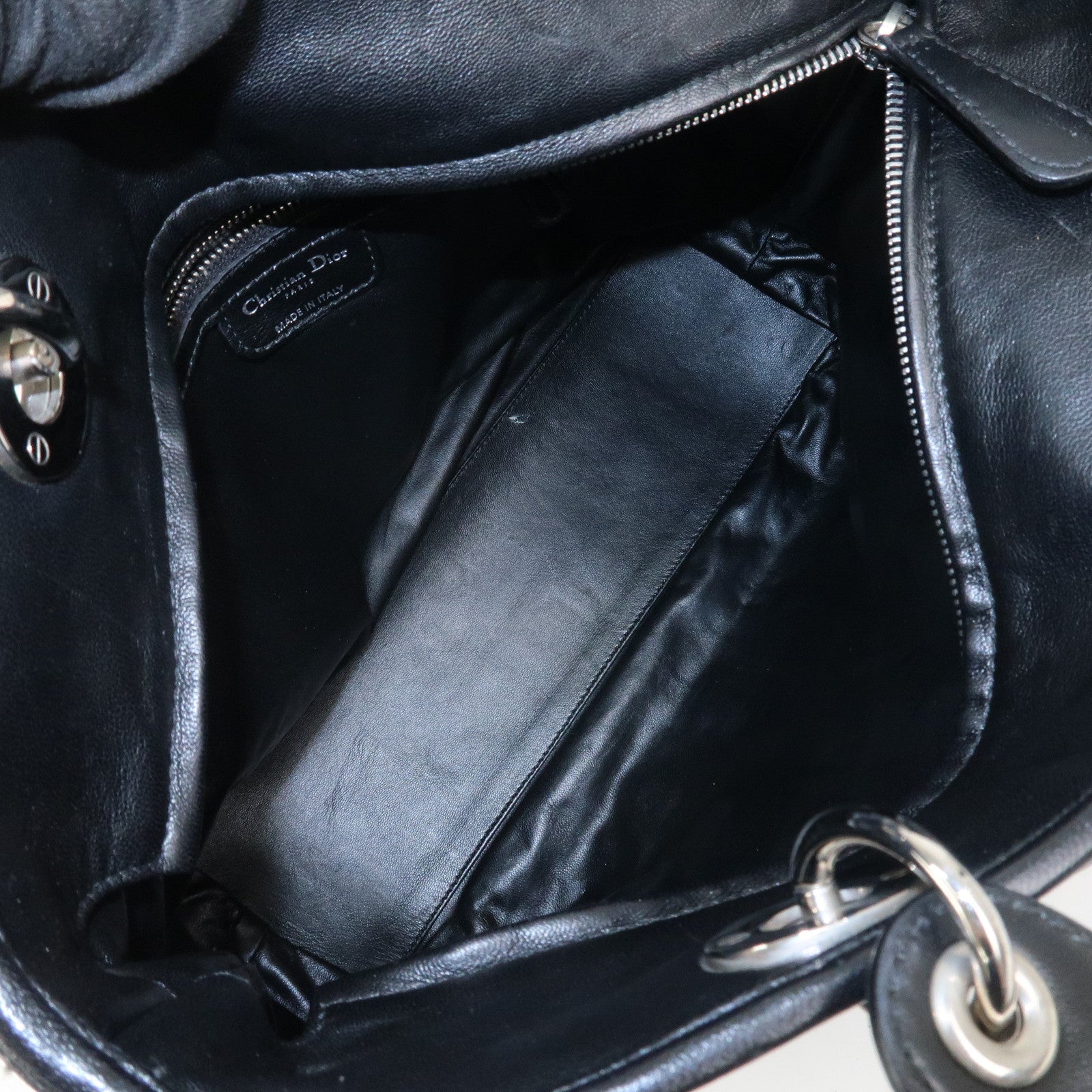 Christian Dior Lady Dior Cannage Leather Tote Bag Hand Bag Black