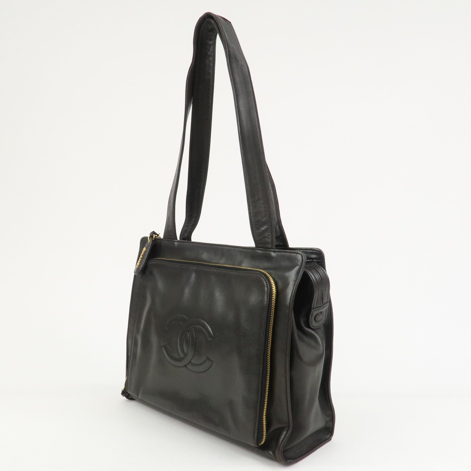 CHANEL COCO Mark Lambskin Tote Bag Shoulder Bag Dark Brown