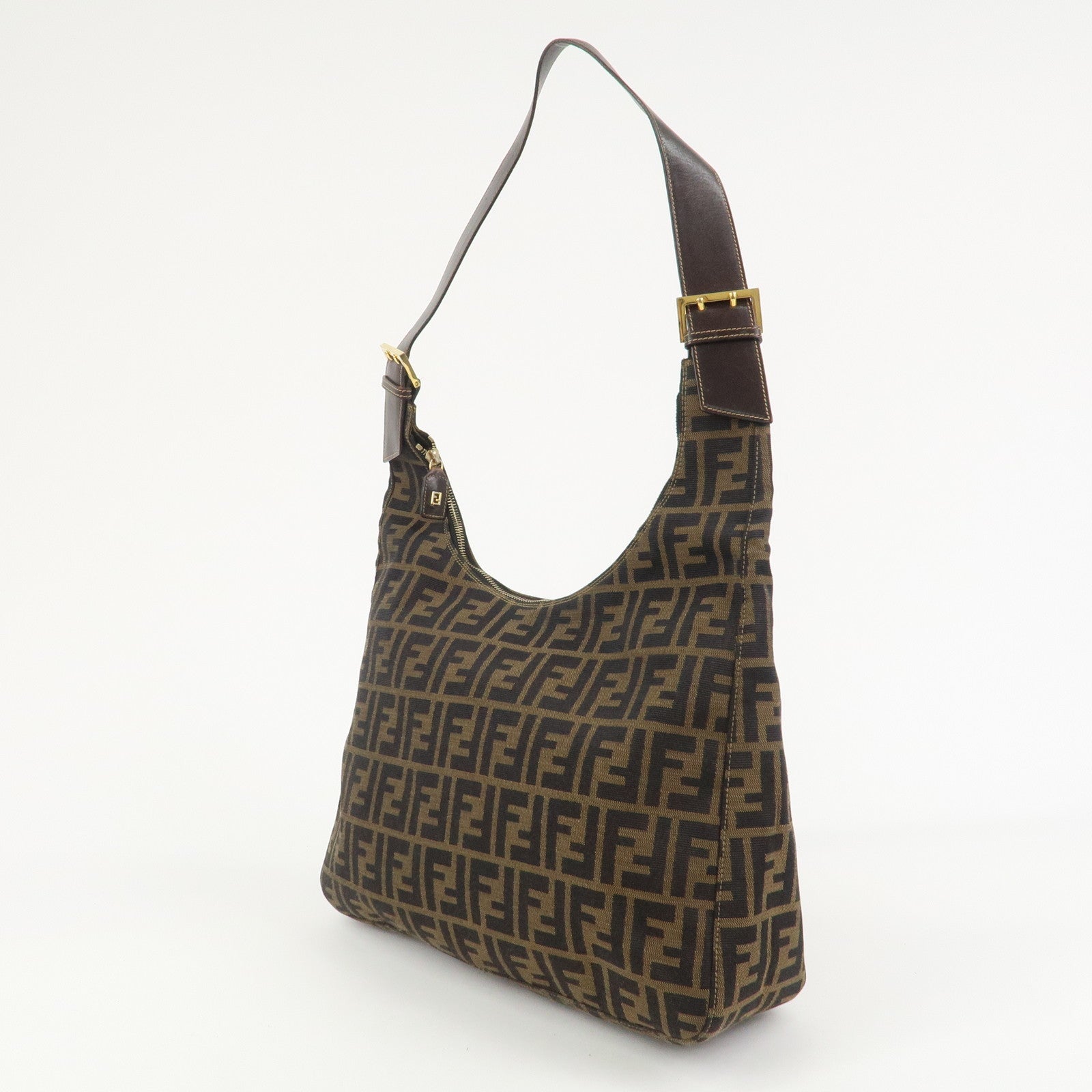 FENDI Zucca Canvas Leather Shoulder Bag Hand Bag Brown Black