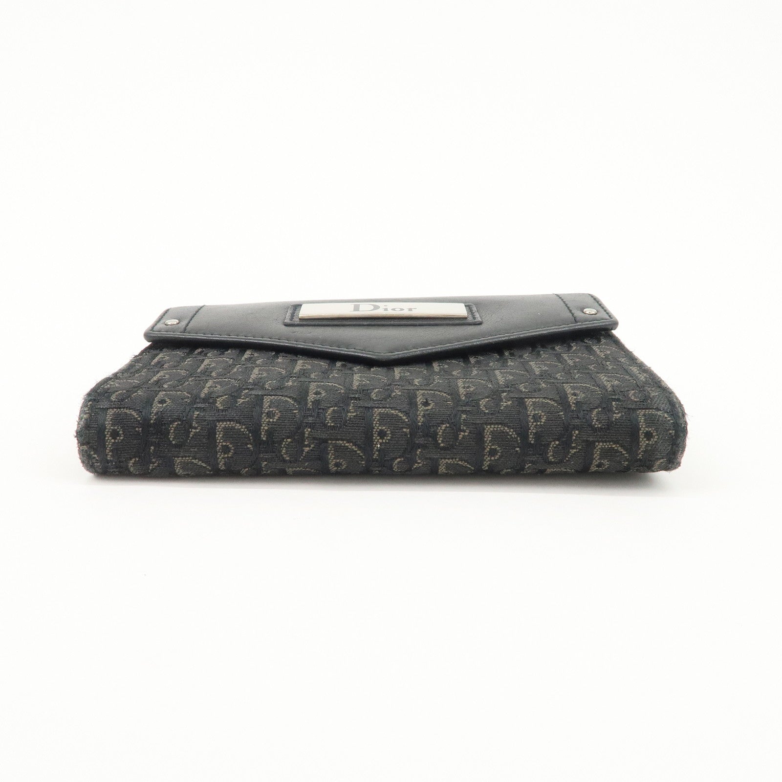 Christian Dior Trotter Leather Canvas Tri-Hold Wallet Black Silver