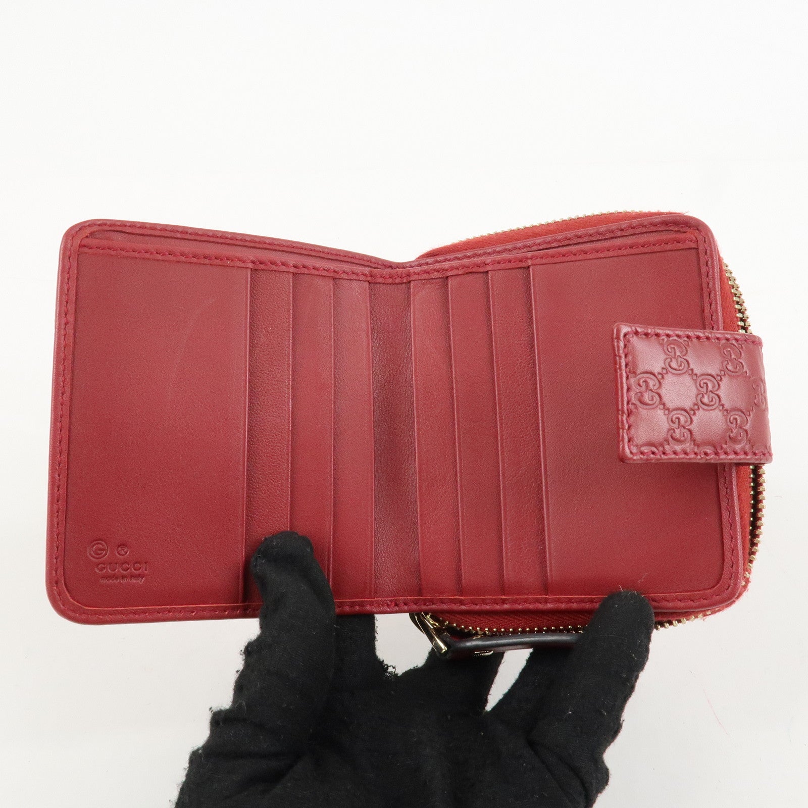 GUCCI Micro Guccissima Leather Bi-Fold Compact Wallet Red 449395 Used