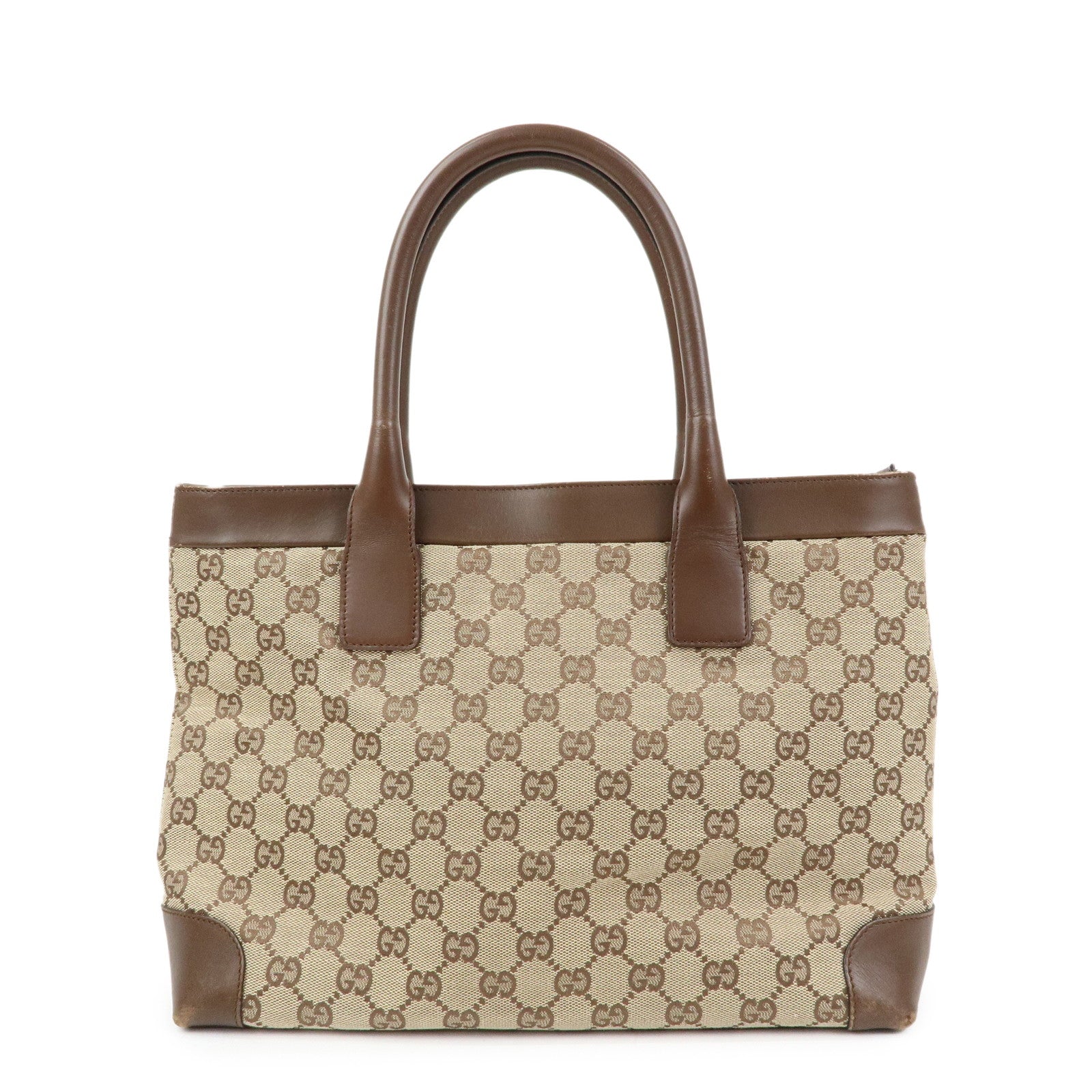 GUCCI GG Canvas Leather Tote Bag Hand Bag Beige Brown 002.1119