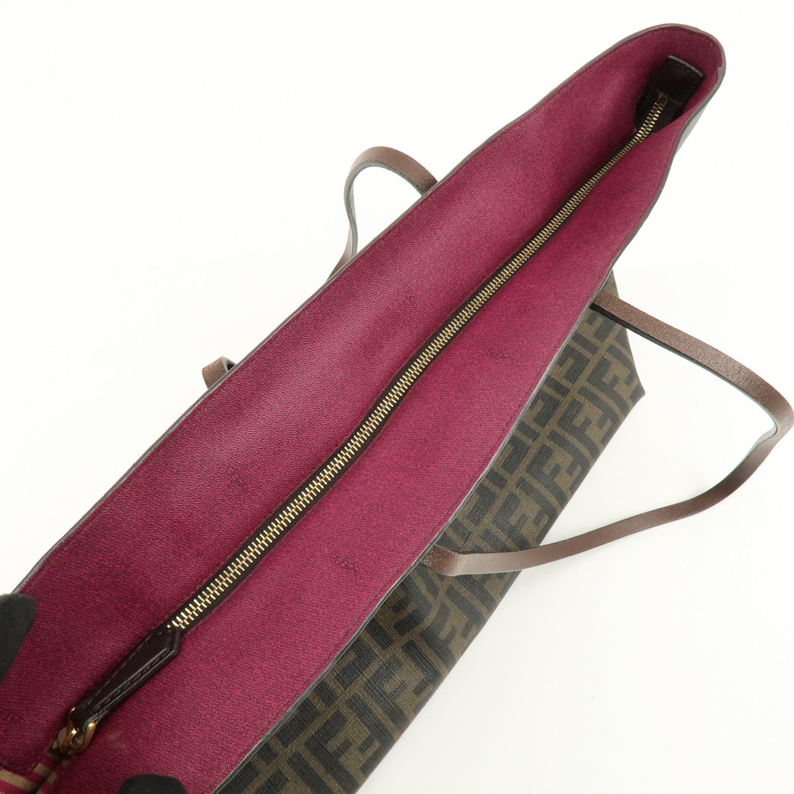 FENDI Zucca PVC Leather Tote Bag Shoulder Bag Brown Pink 8BH185