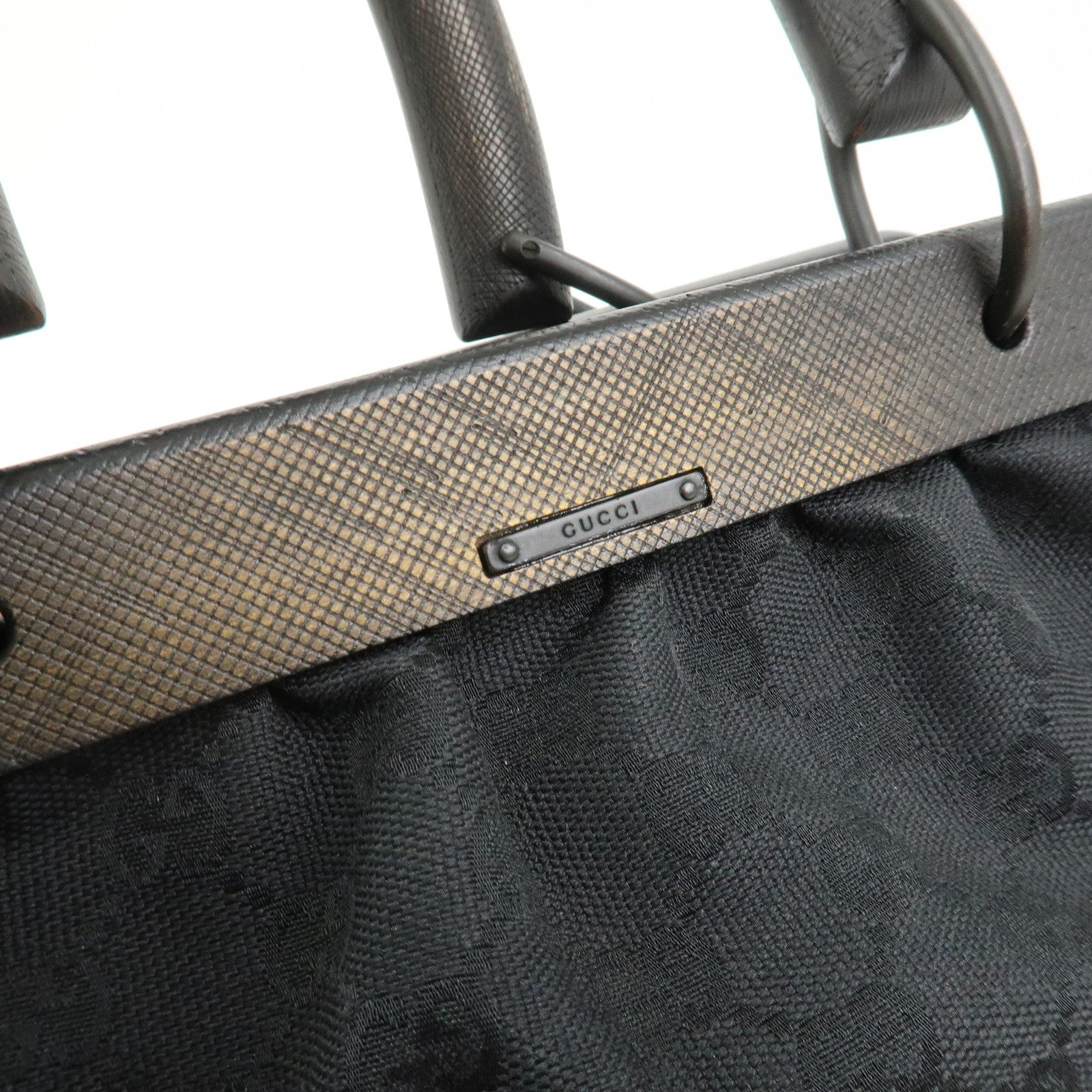 GUCCI GG Monogram Canvas Wood Handle Hand Bag Black 112683