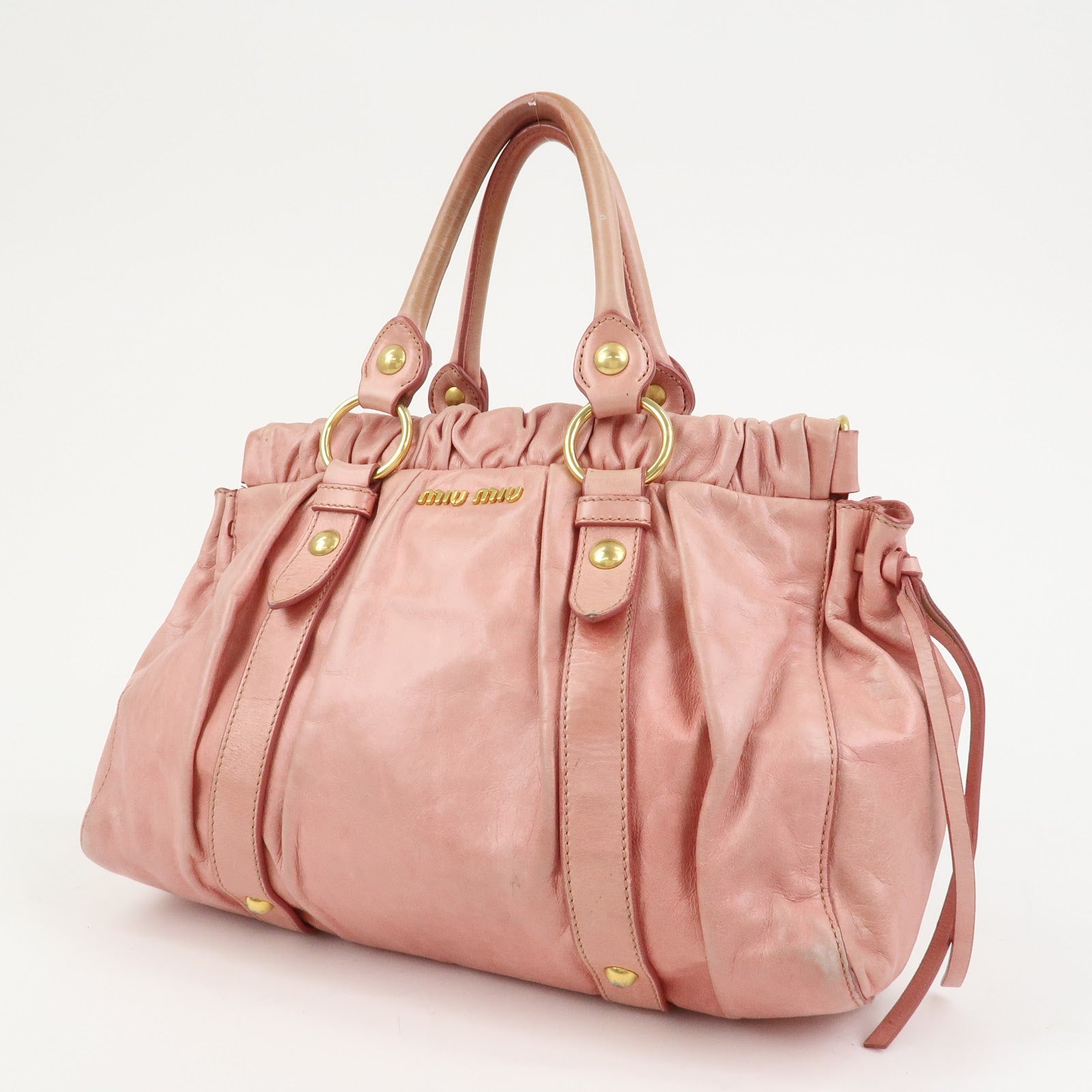 MIU MIU Logo Leather 2Way Bag Shoulder Bag Hand Bag Pink RT0383