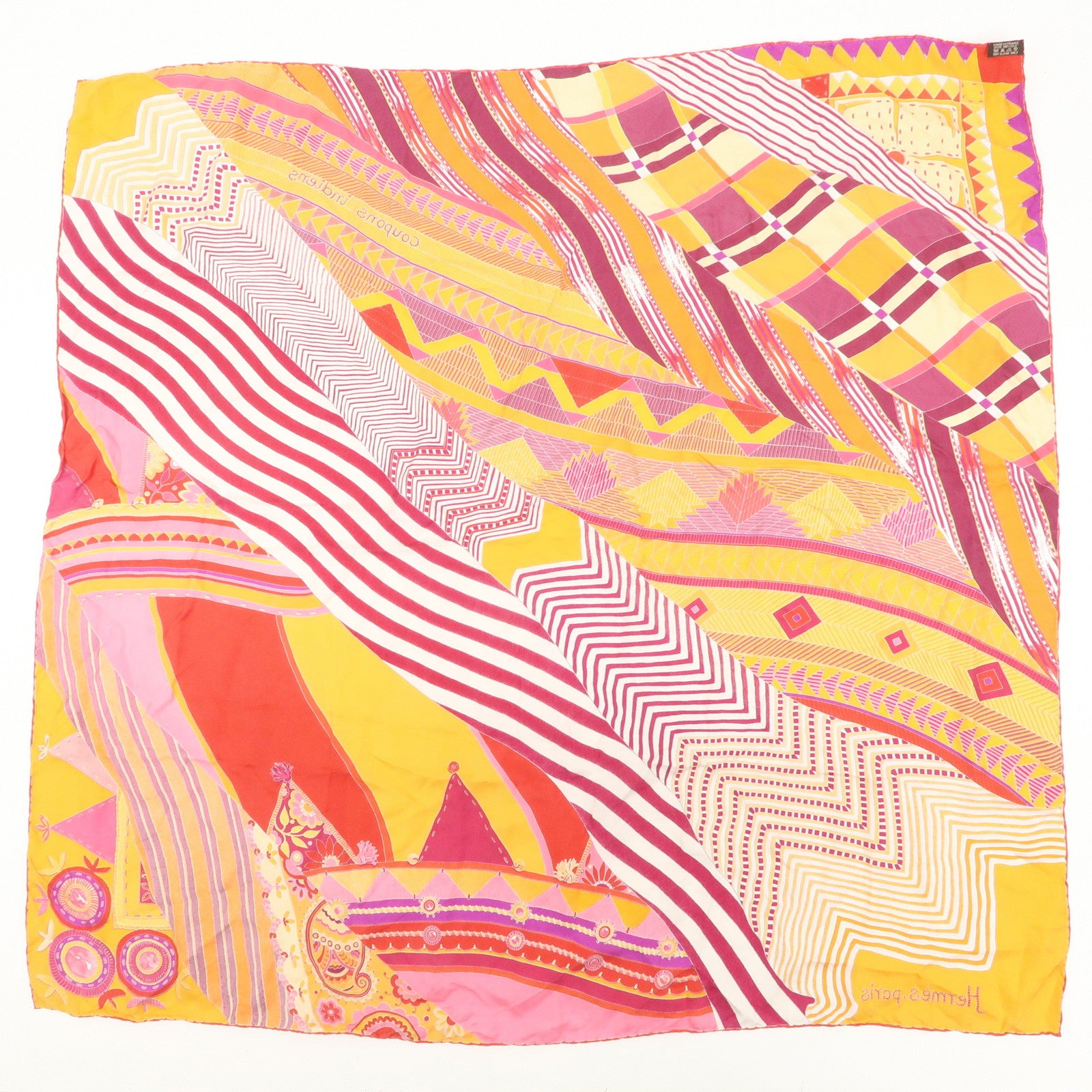 HERMES Carre 90 Silk 100% Scarf COUPONS INDIENS Multicolor Used