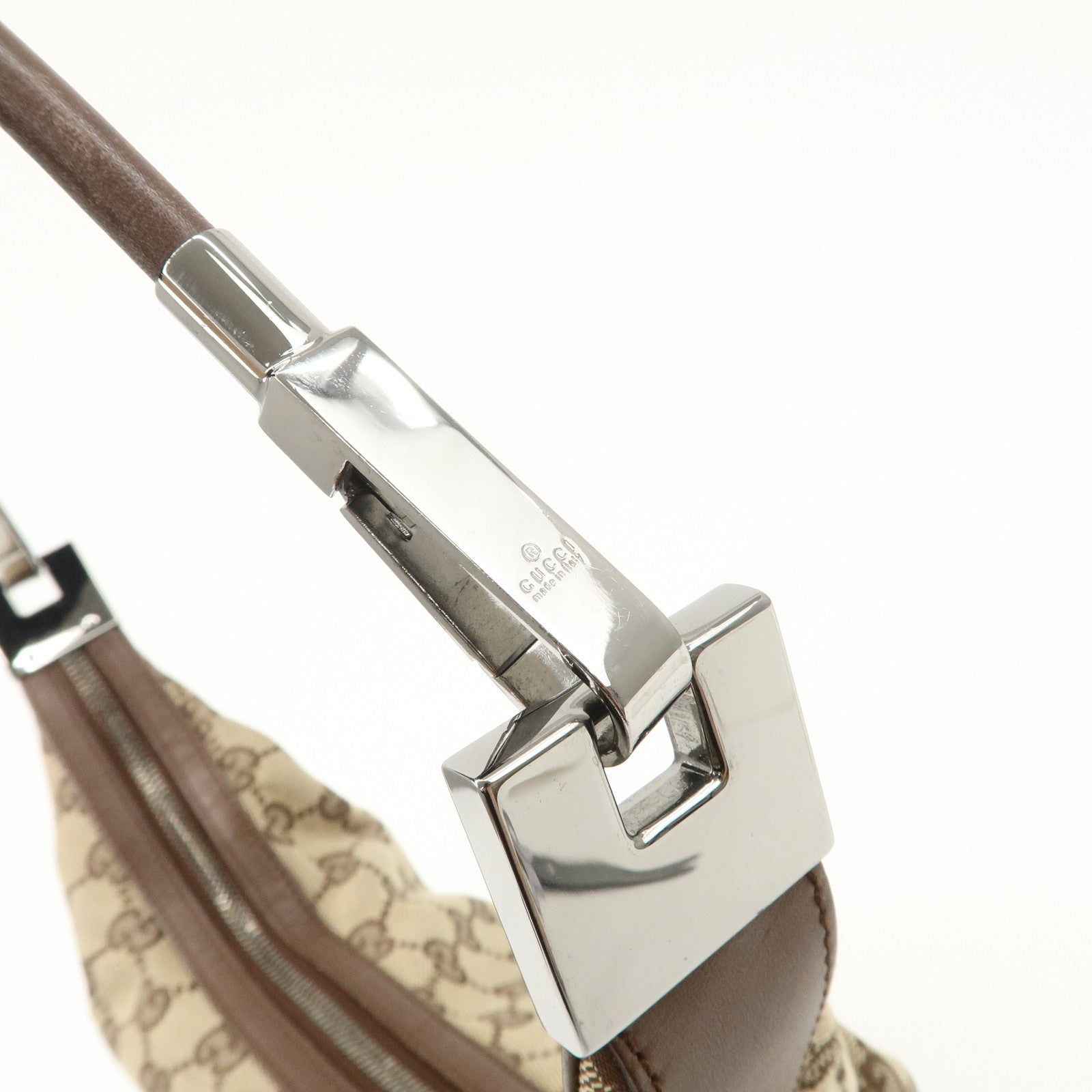 GUCCI GG Canvas Leather Shoulder Bag Beige Brown 203419 Used