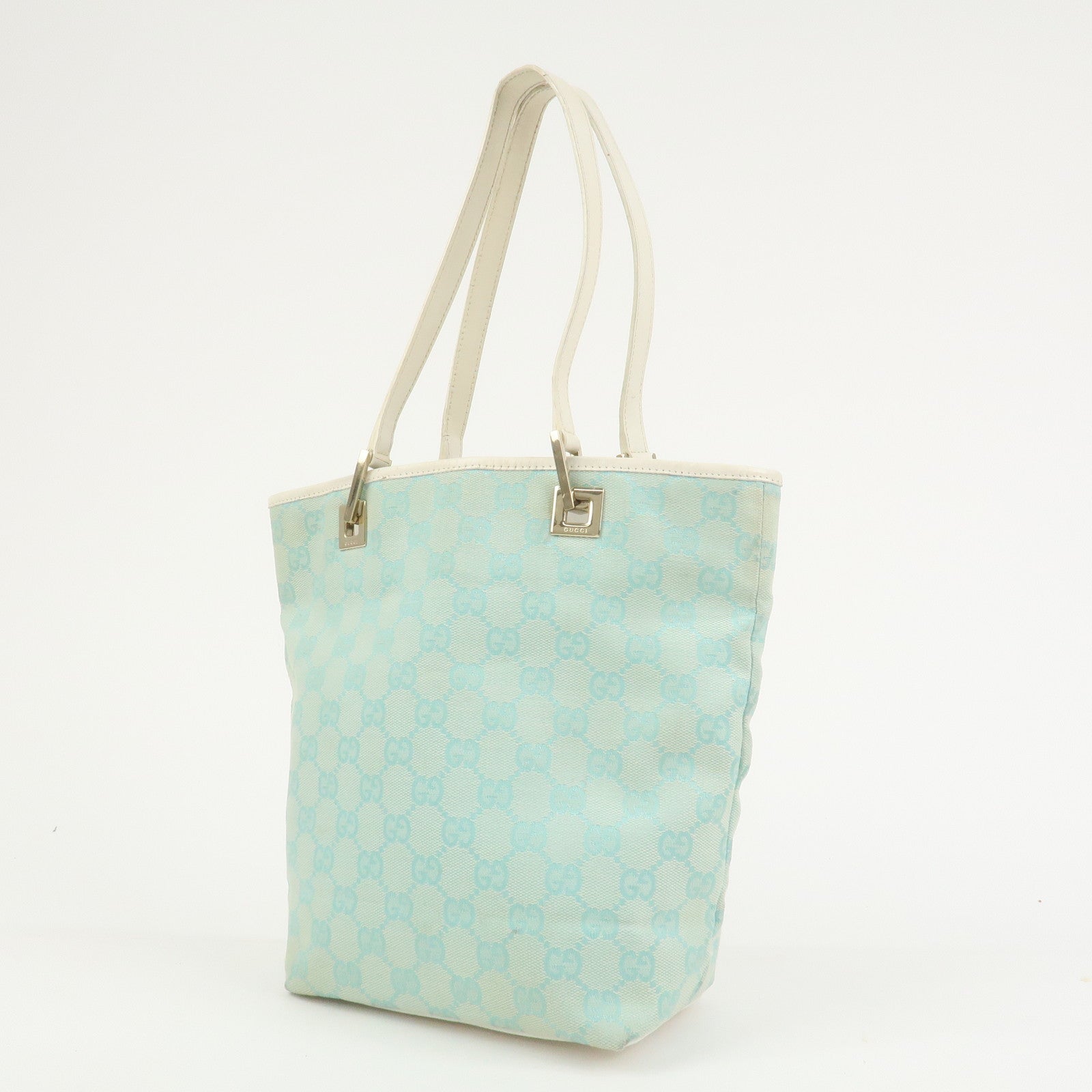 GUCCI GG Canvas Leather Shoulder Bag Hand Bag Light Blue 002.1099