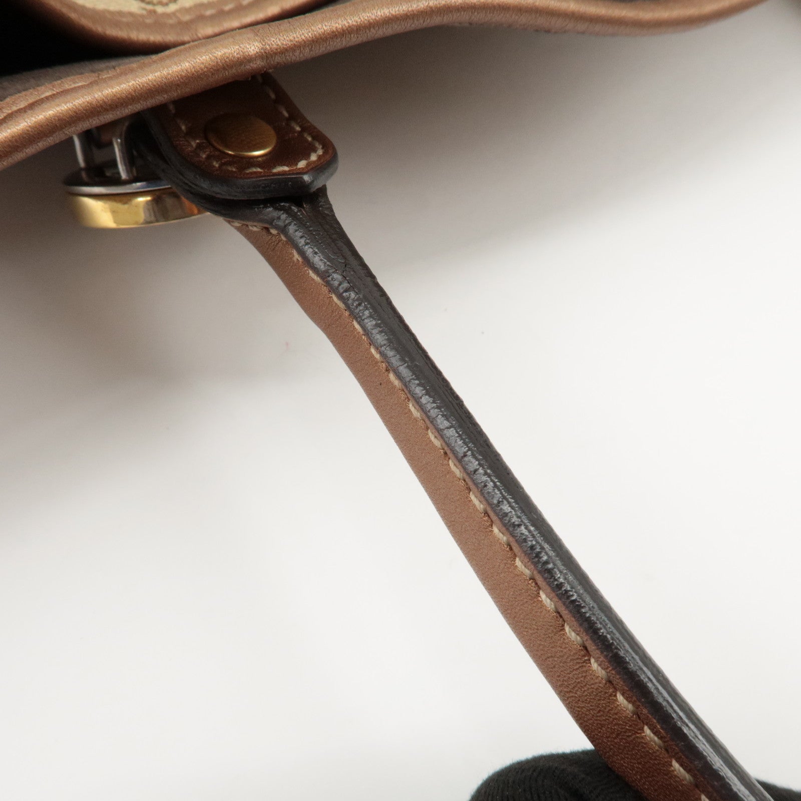 GUCCI GG Twins GG Canvas Leather Tote Bag Beige Bronze 232957 Used