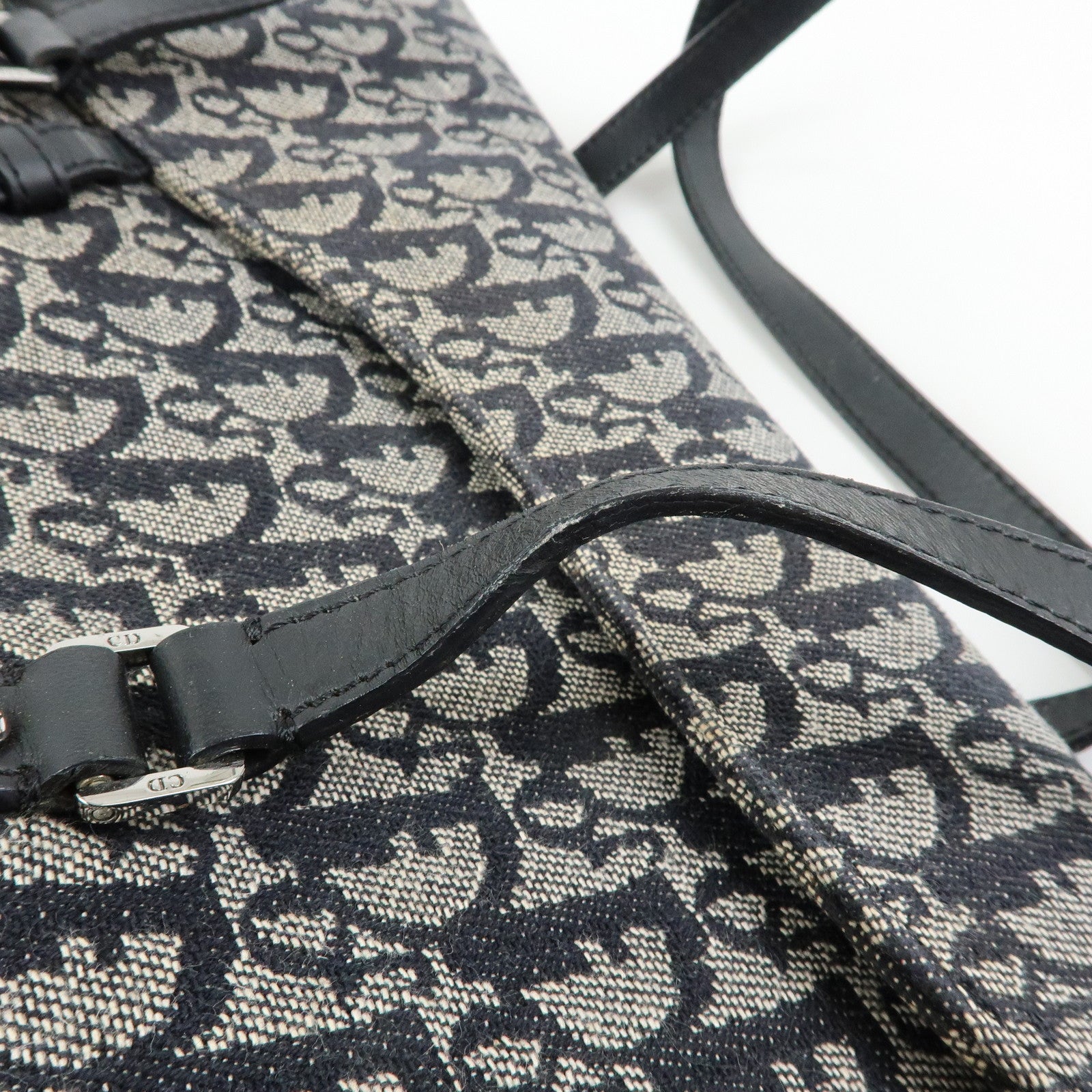 Christian Dior Trotter Saddle Jacquard Leather Shoulder Bag Black