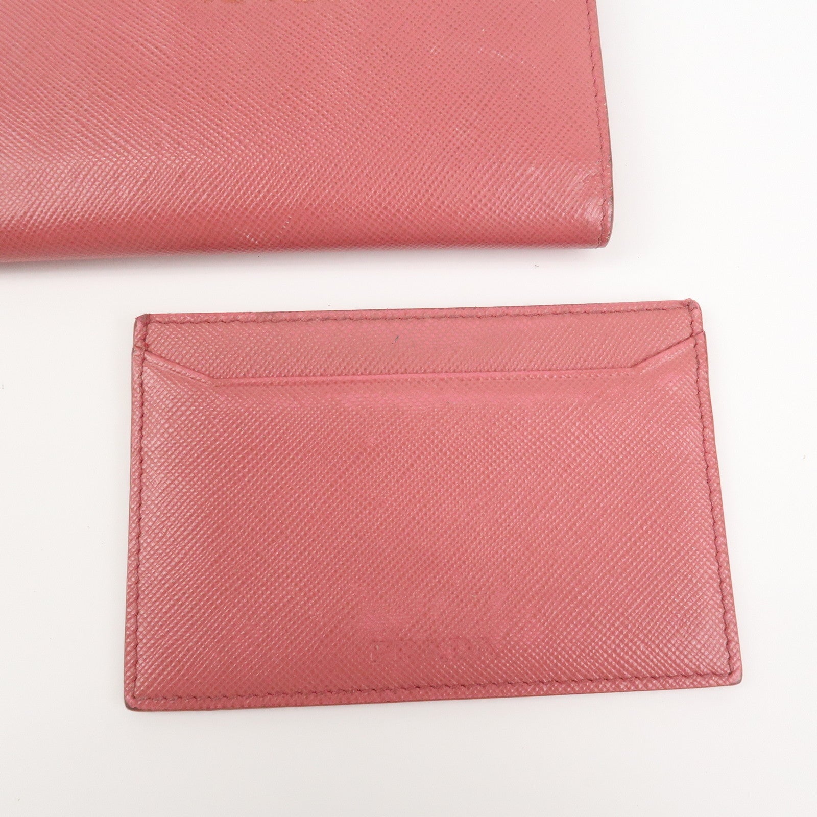 PRADA Logo Saffiano Leather Card Case Card Holder Pink 1M1362