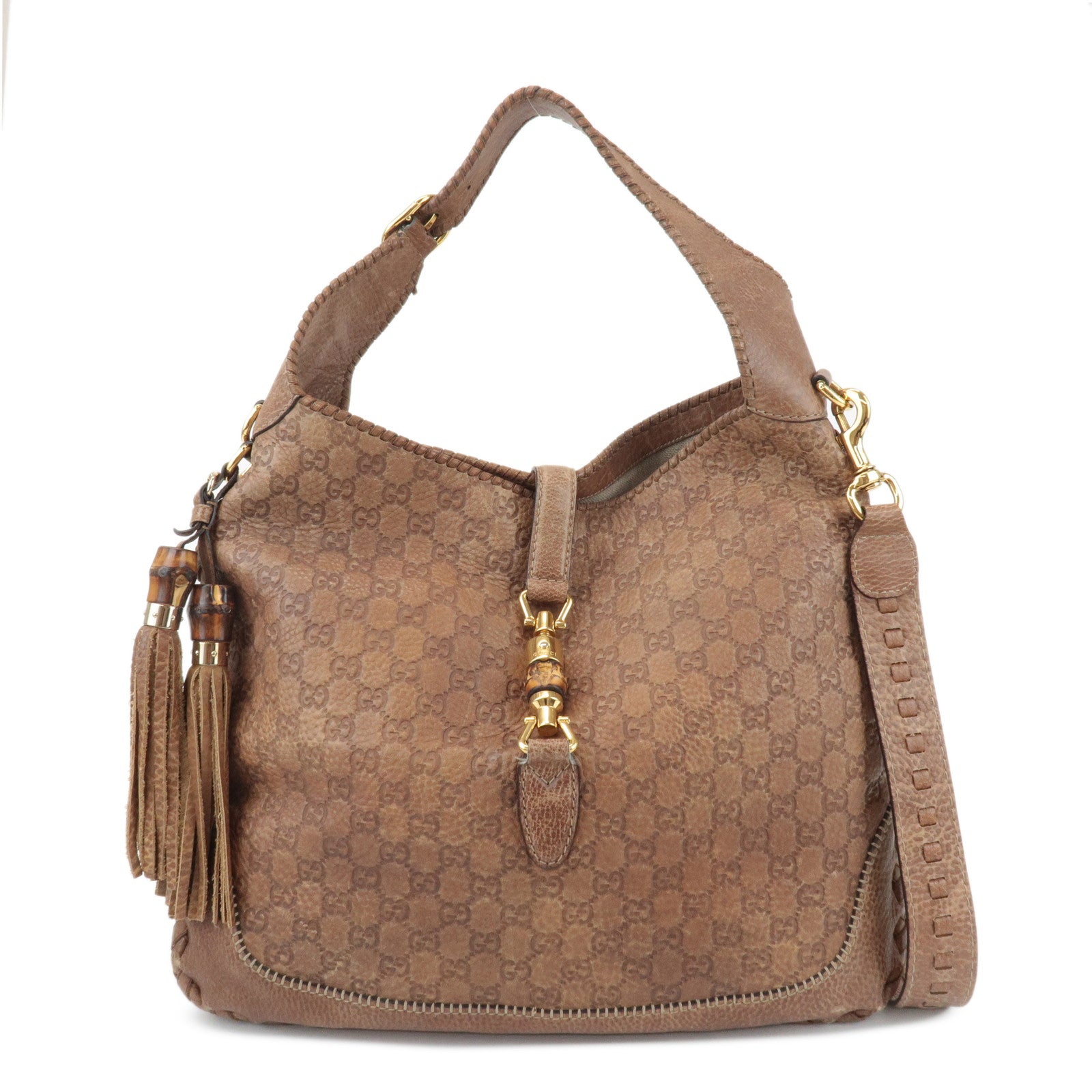 GUCCI New Jackie Bamboo Guccissima Leather Shoulder Bag Brown 218491 Used