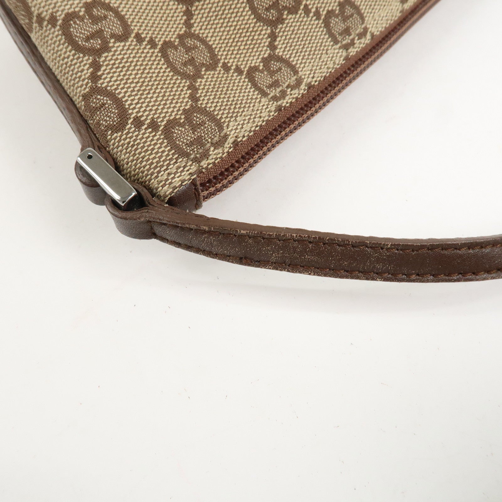GUCCI GG Canvas Leather Bag Hand Bag Pouch Beige Brown 07198 Used