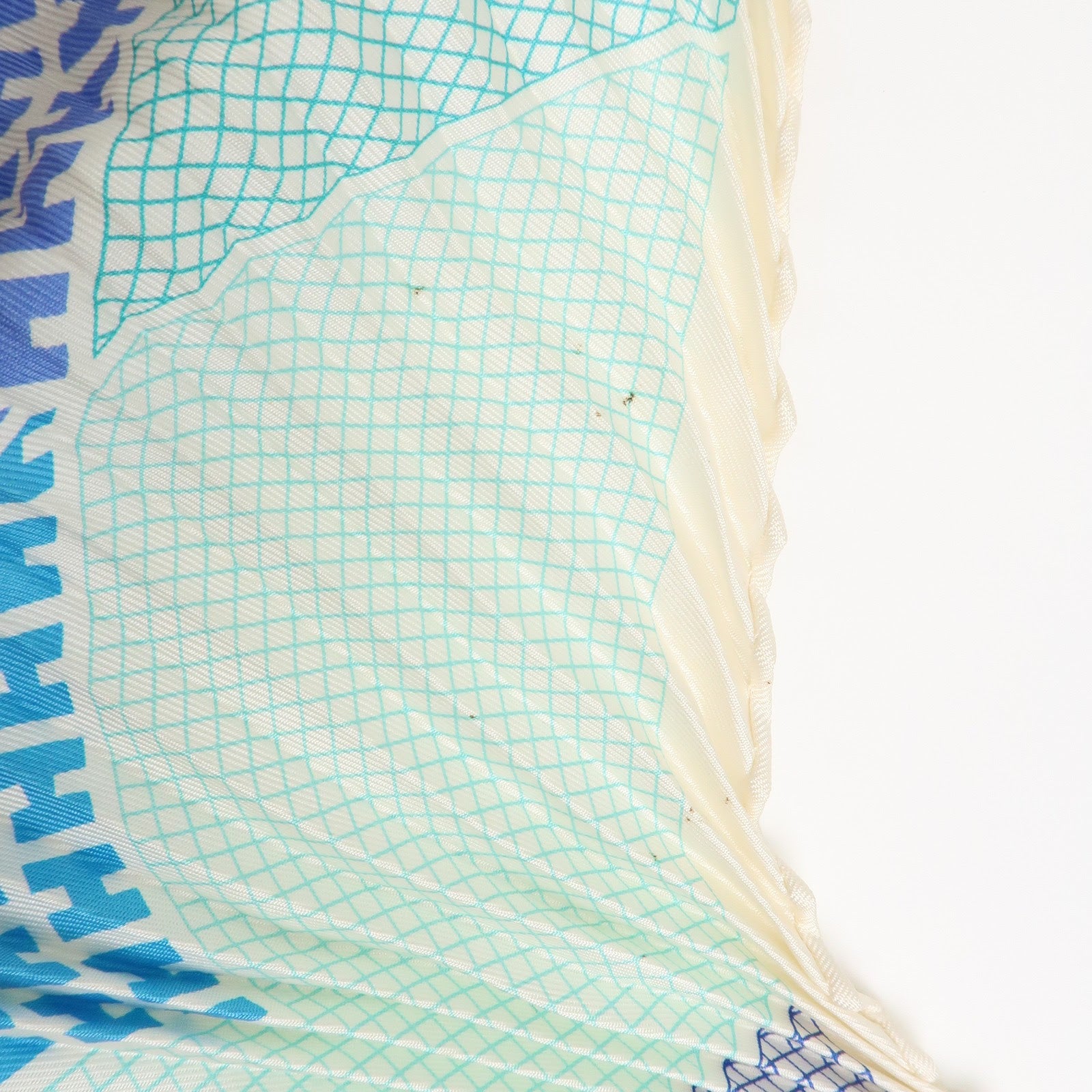 HERMES Pleated Carré Scarf Silk 100% H Logo Blue