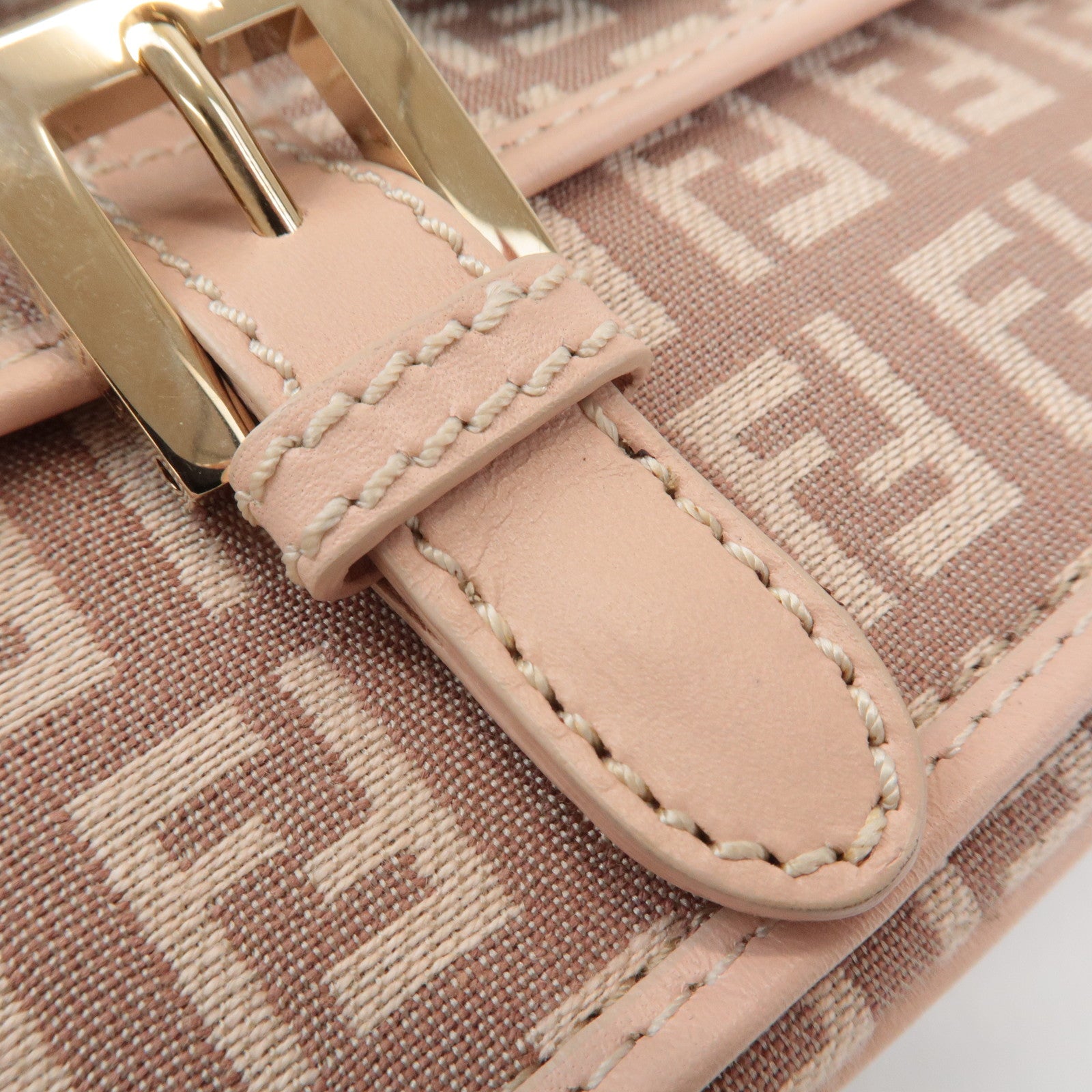 FENDI Zucchino Canvas Leather Pouch Purse Pink 8N0038