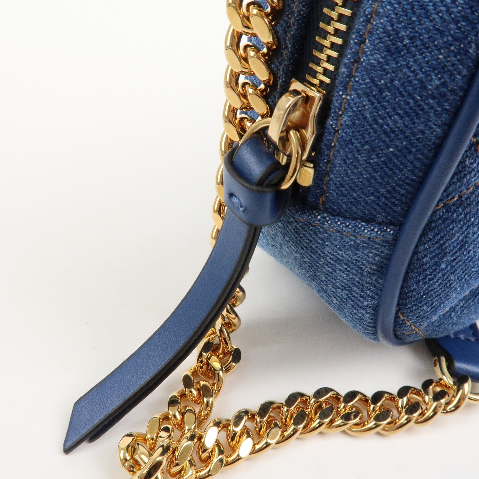 GIANNI VERSACE Denim Leather Chain Shoulder Bag Blue