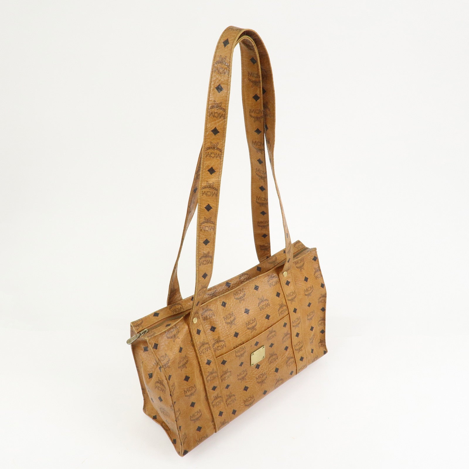 MCM Visetos Leather Tote Bag Shoulder Bag Hand Bag Brown