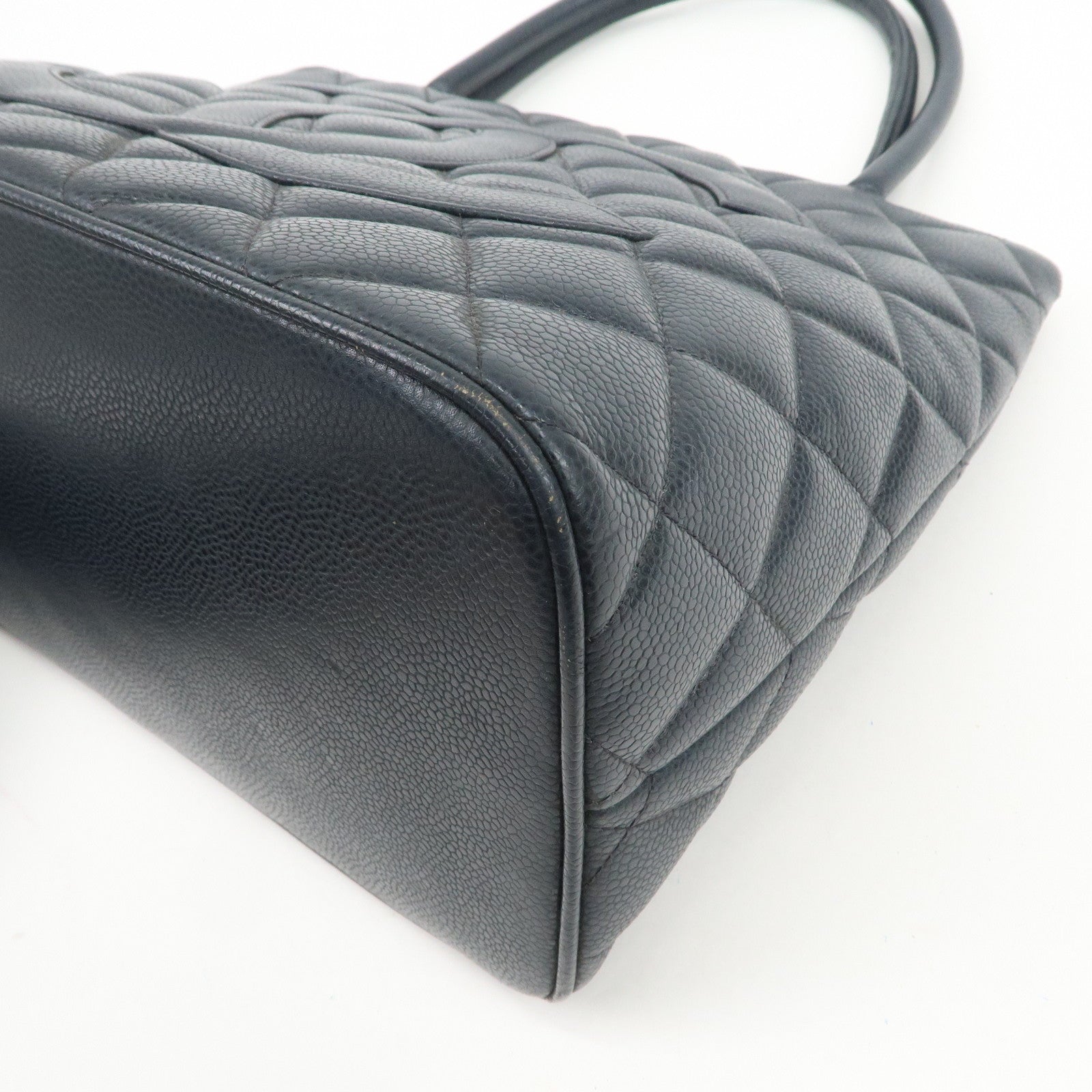 CHANEL COCO Mark Matelasse Medallion Tote Bag Hand Bag Navy A01804