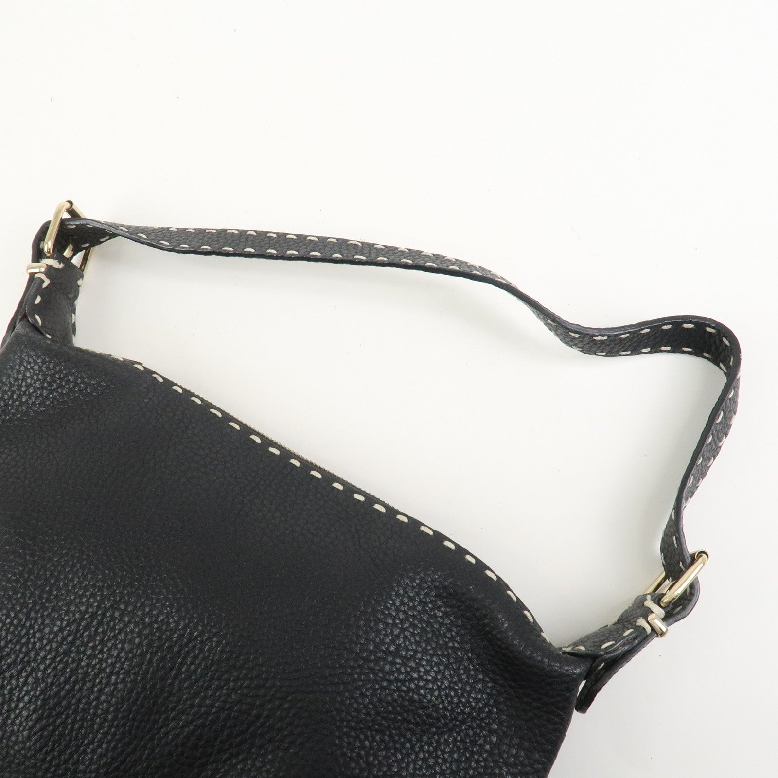 FENDI Selleria Logo Leather Shoulder Bag Hand Bag Black