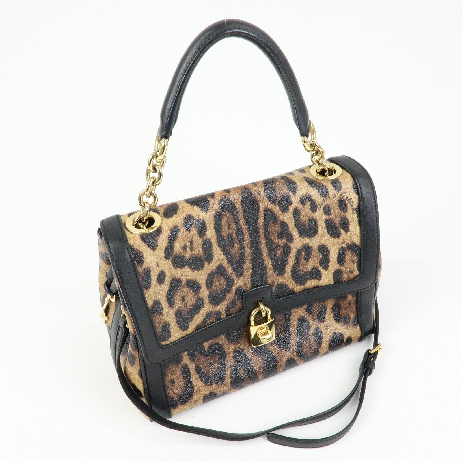 Dolce&Gabbana Leopard PVC Leather 2Way Bag Hand Bag Brown Black