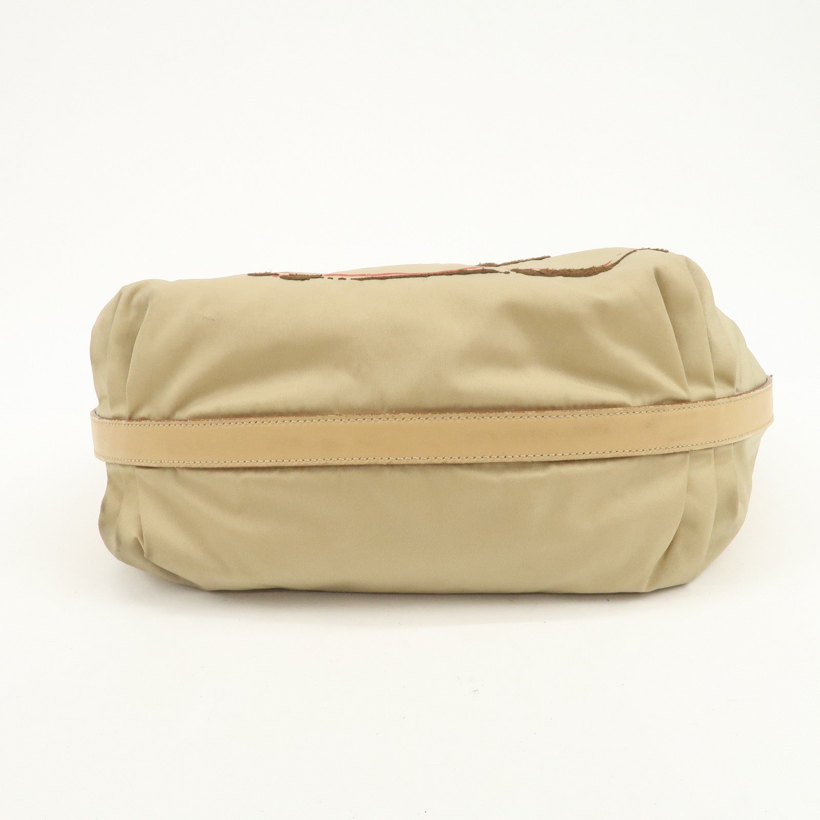 PRADA Logo Nylon Leather Shoulder Bag Hand Bag Beige BR3315