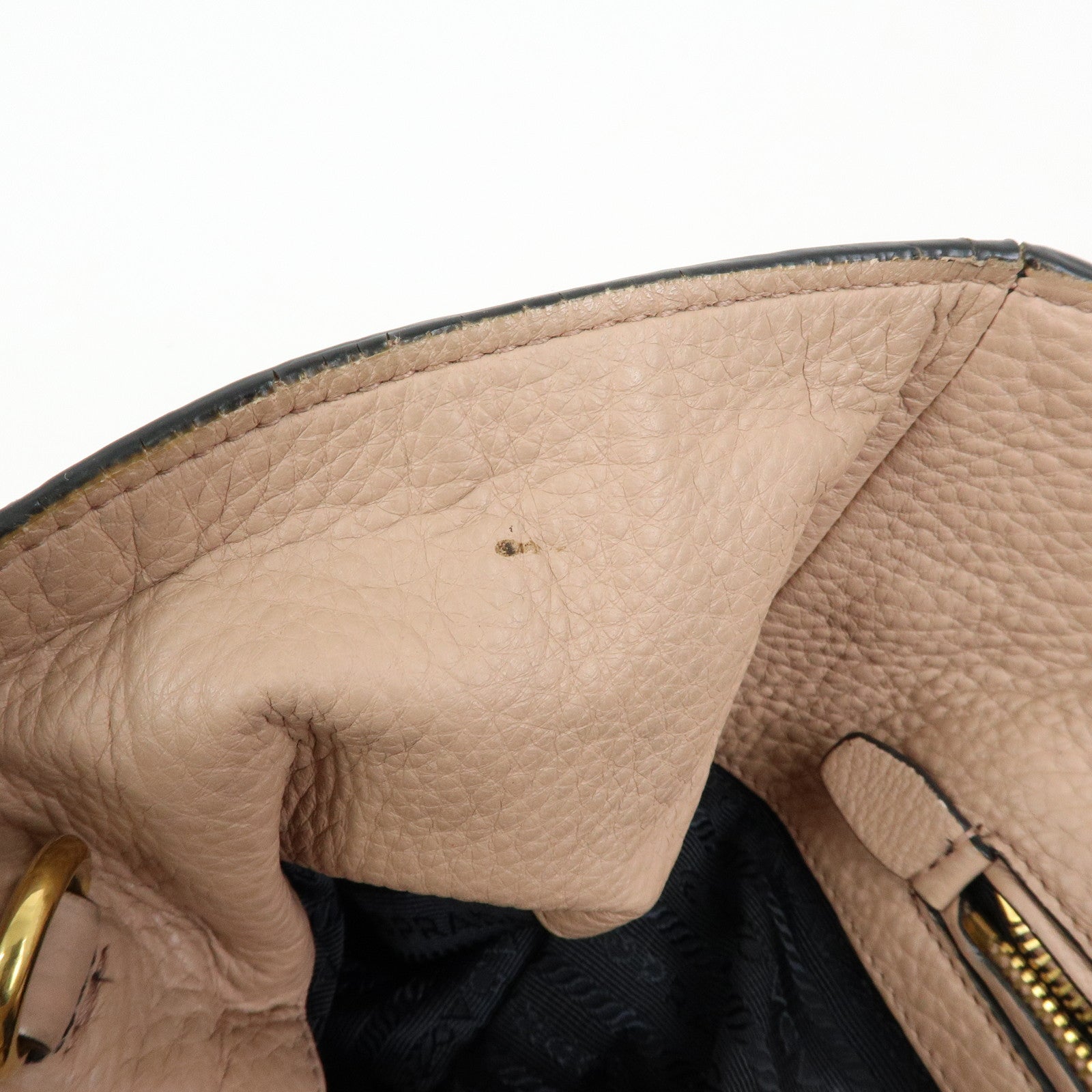 PRADA Triangle Logo Leather Tote Bag Shoulder Bag Pink Beige