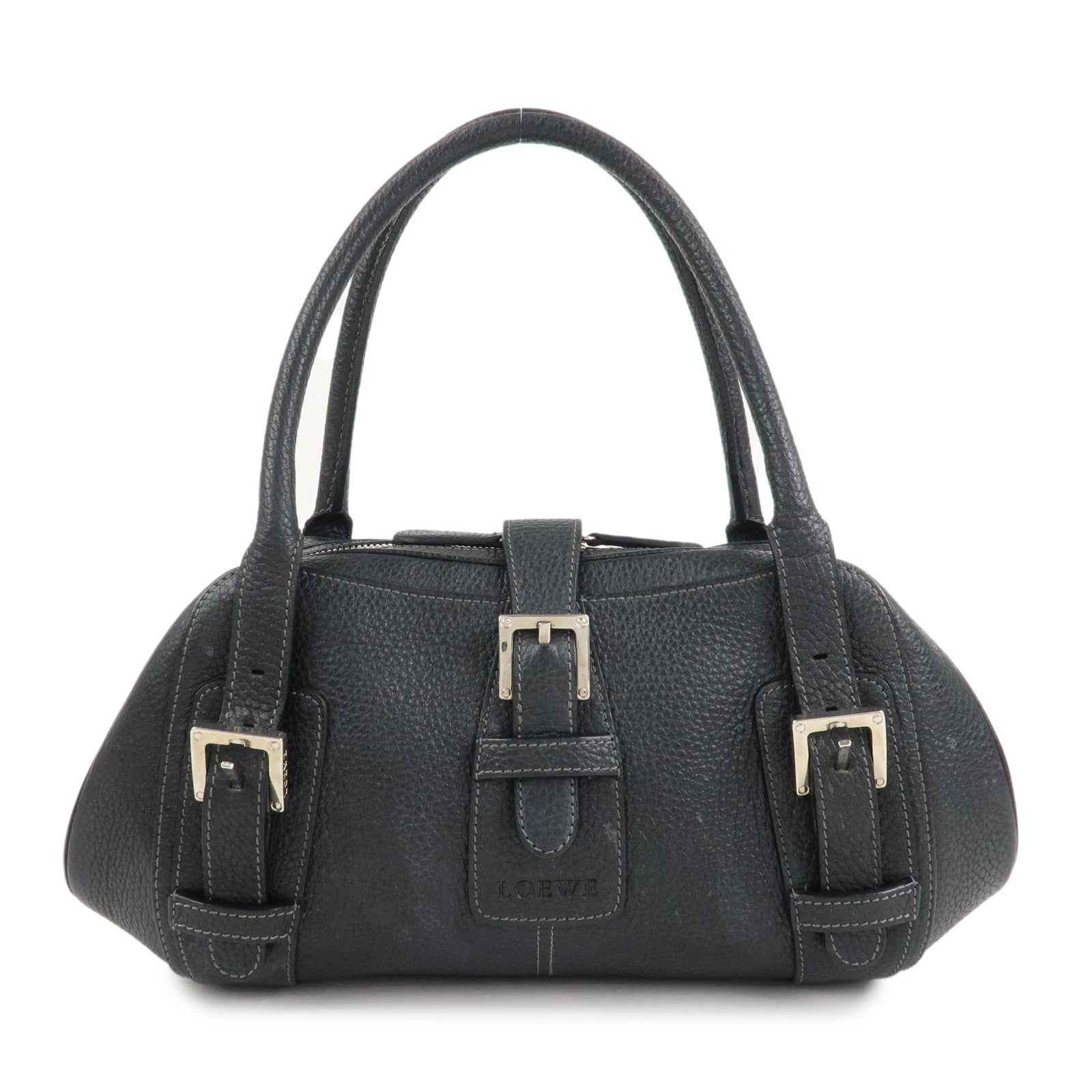 LOEWE Leather Senda Shoulder Bag Hand Bag Black Silver Hardware