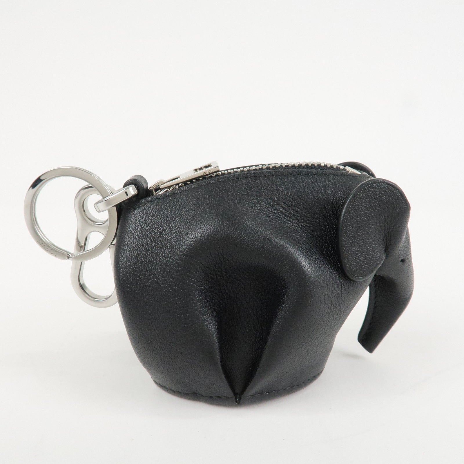 LOEWE Calf Skin Animal Coin Case Elephant Charm Black Used