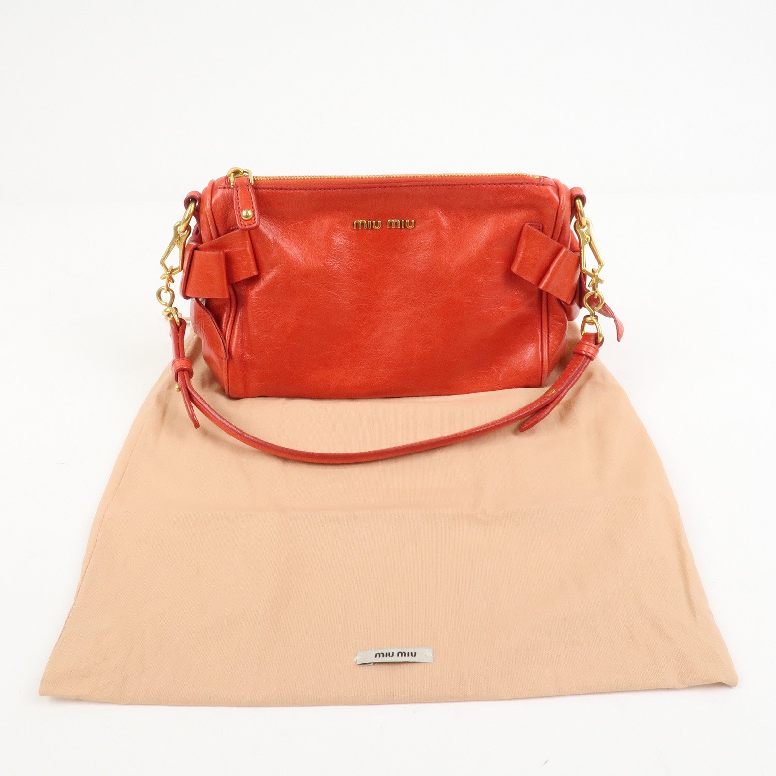 MIU MIU Side Ribbon Leather Mini Shoulder Bag Hand Bag Red 5N1557