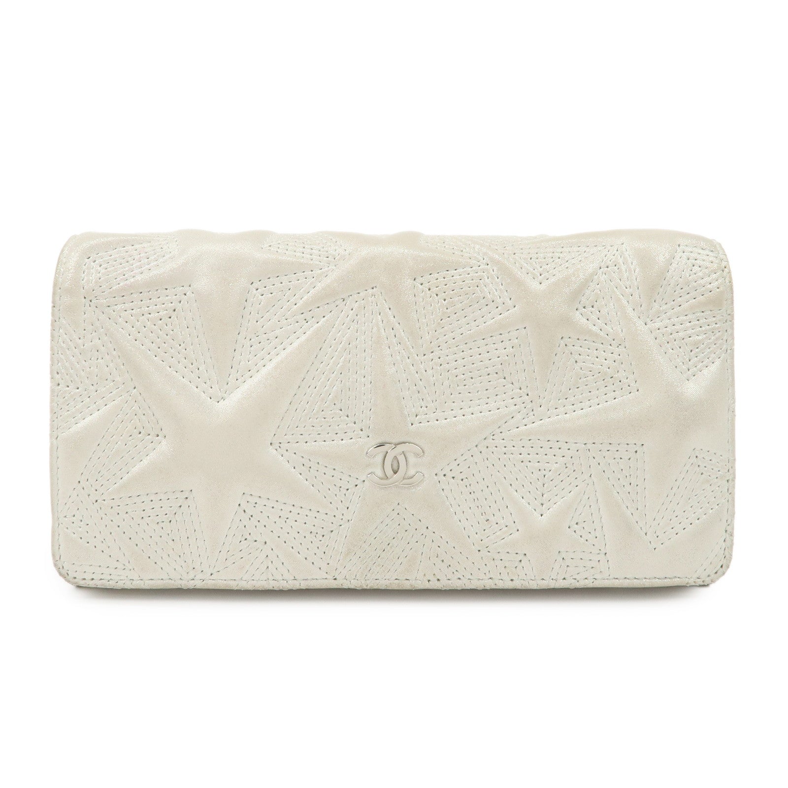 CHANEL Lamb Skin Star Embossed Flap Long Wallet 2017 Limited A70097