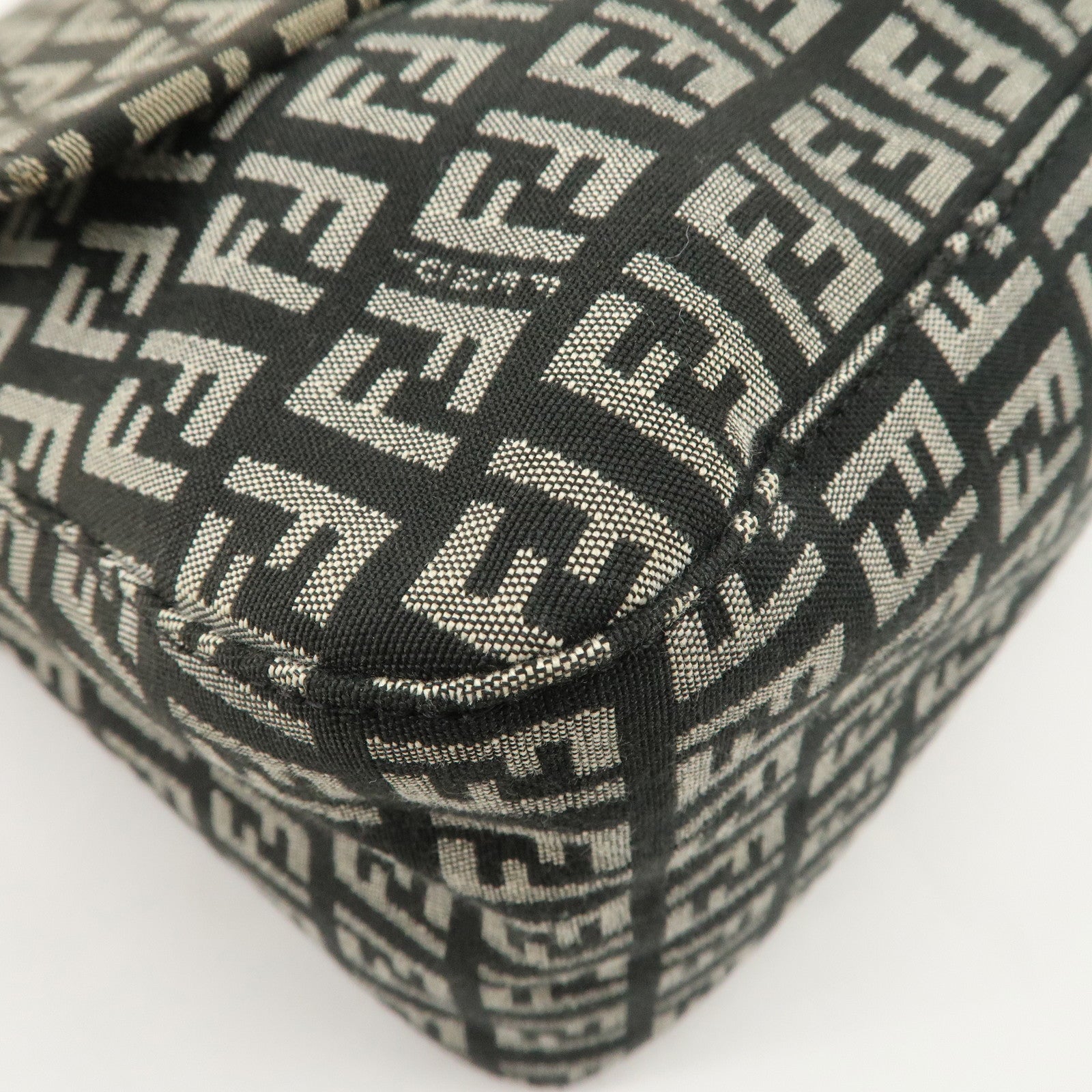 FENDI Mamma Baguette Zucchino Leather Canvas Shoulder Bag 8BR001 Used