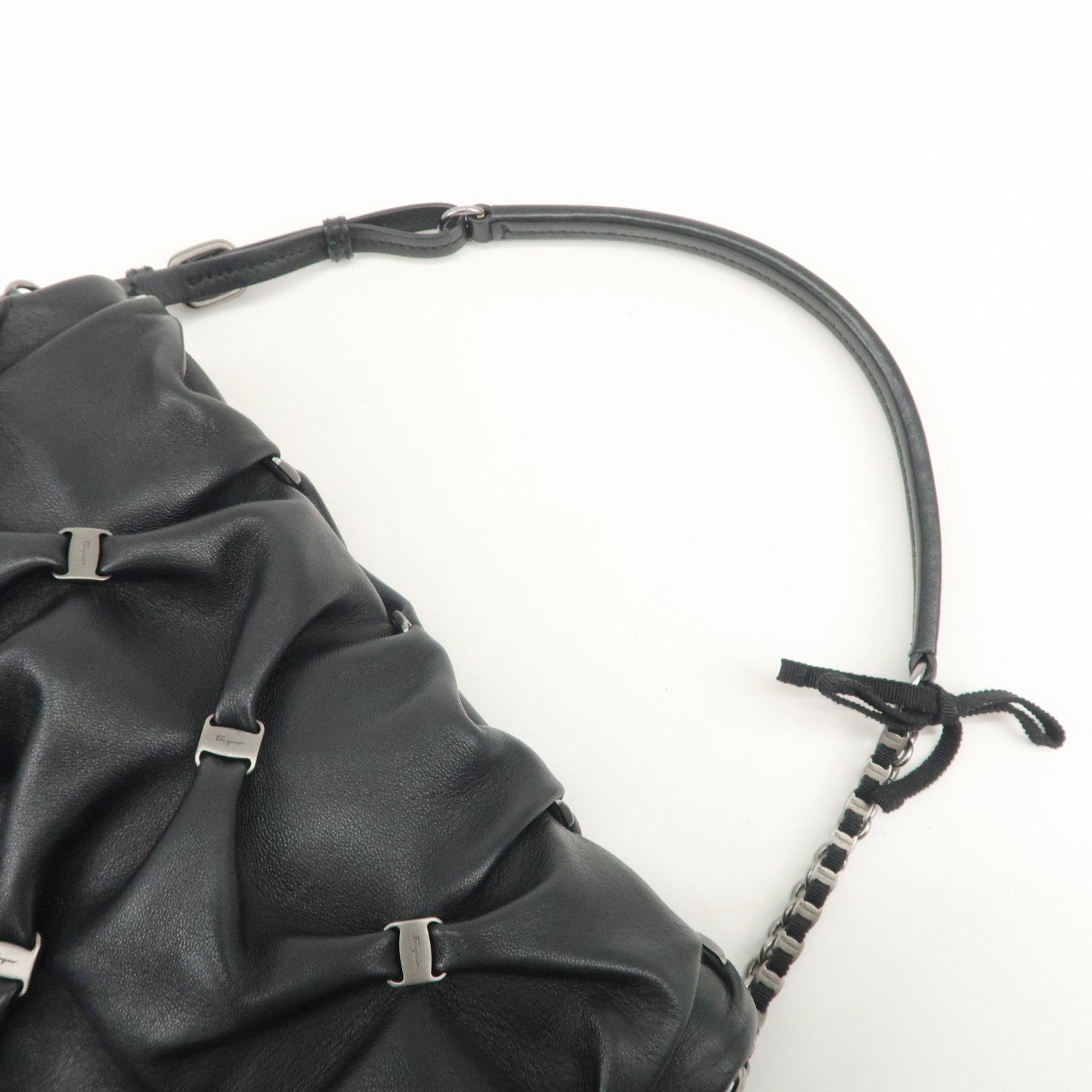 Ferragamo Mini Vara Leather Shoulder Bag Hand Bag Black