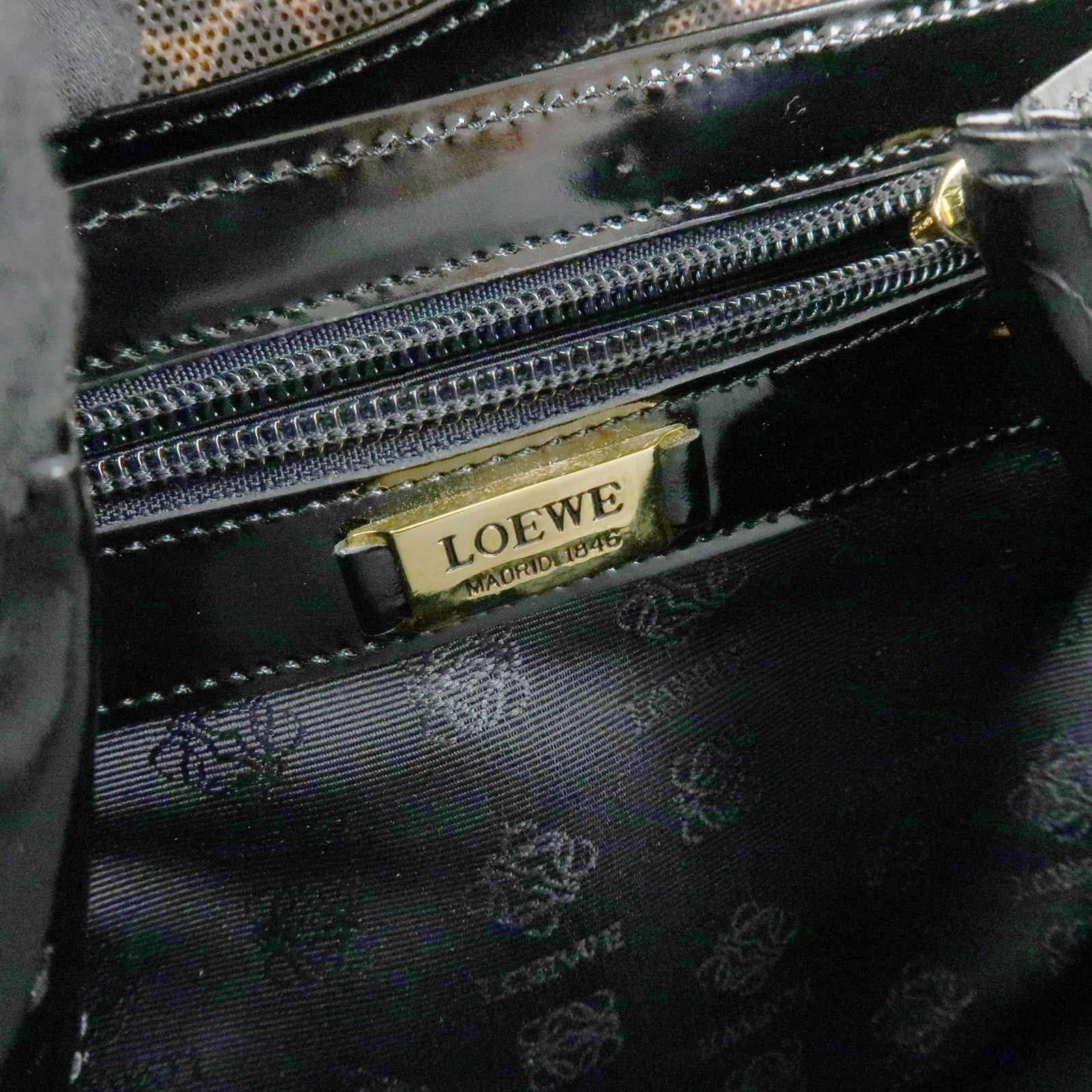 LOEWE Velazquez Patent Leather 2Way Hand Shoulder Bag Leopard Black