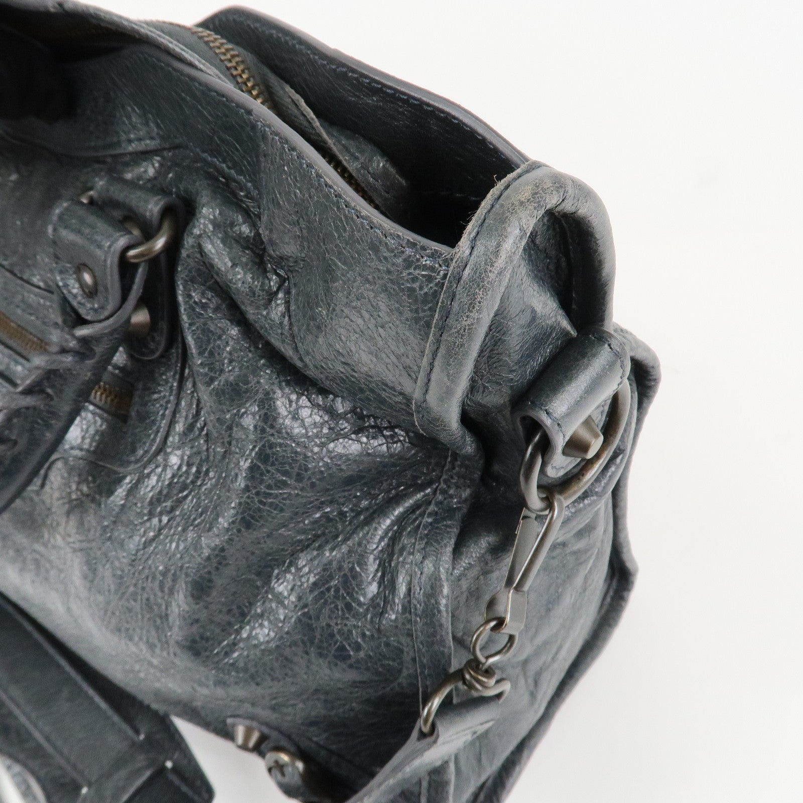BALENCIAGA The City Leather 2Way Hand Bag Dark Gray 115748 Used