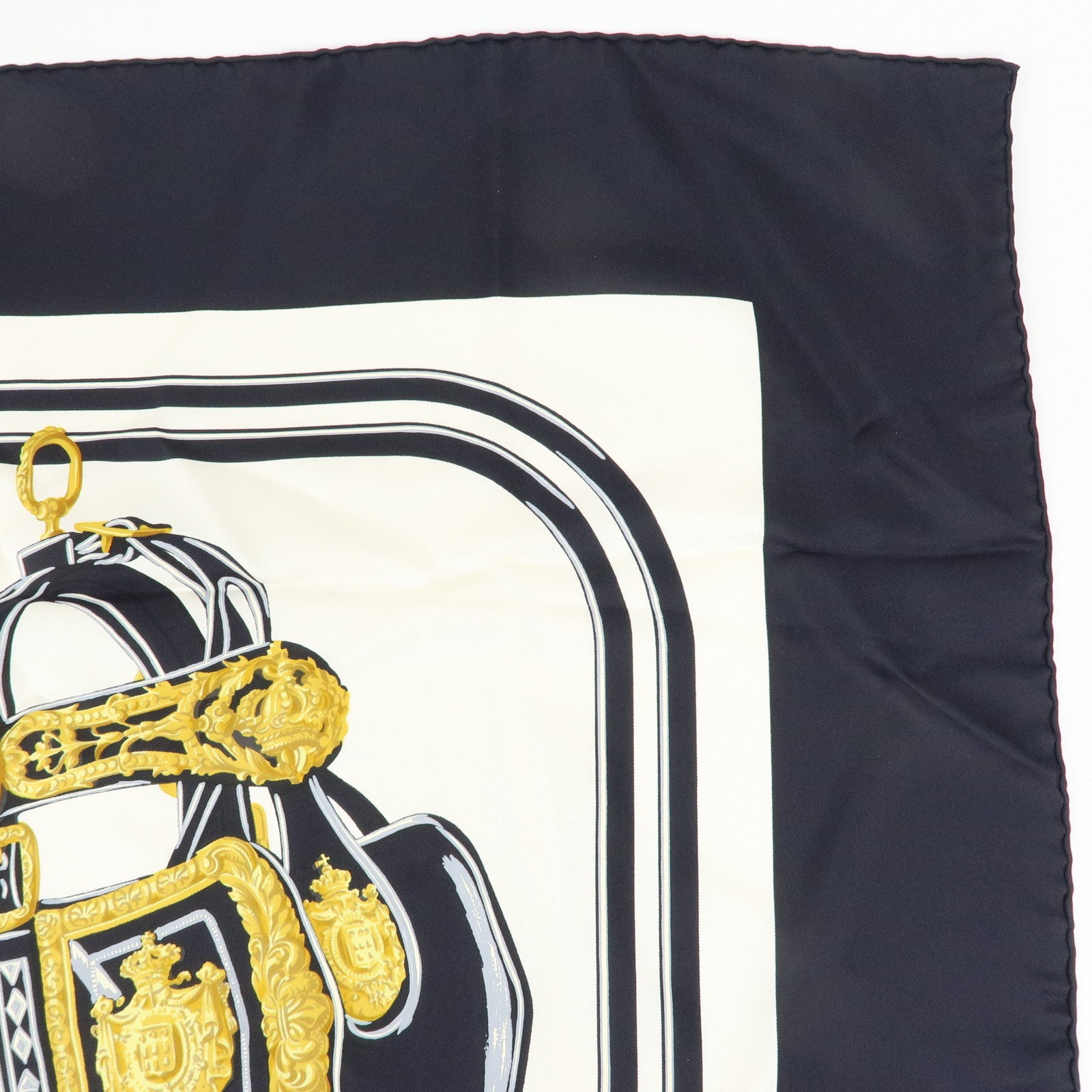 HERMES Carre 90 Silk 100% BRIDES DE GALA Scarf Black White Gold