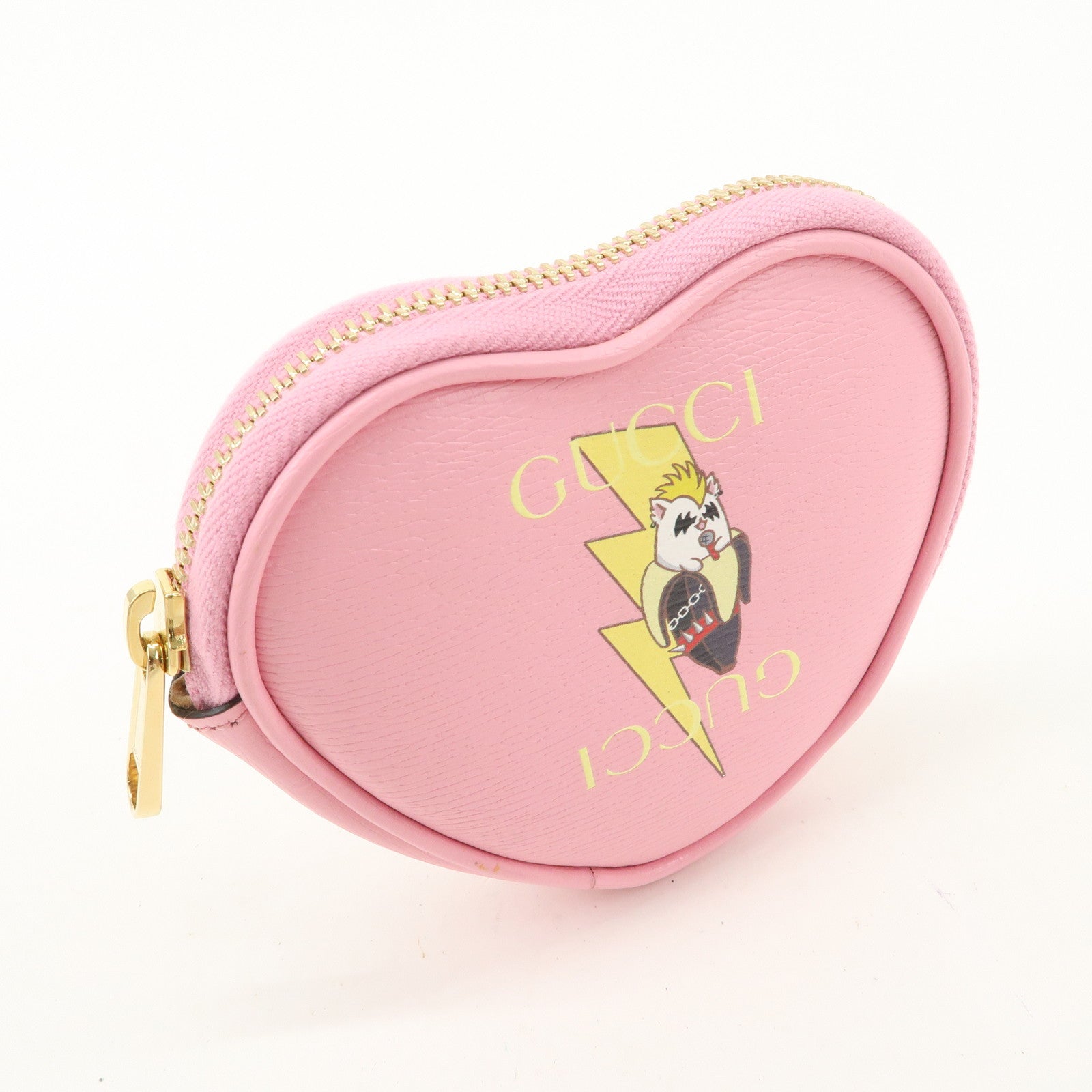 GUCCI Bananya Collaboration Leather Heart Coin Case Pink 701062 Used