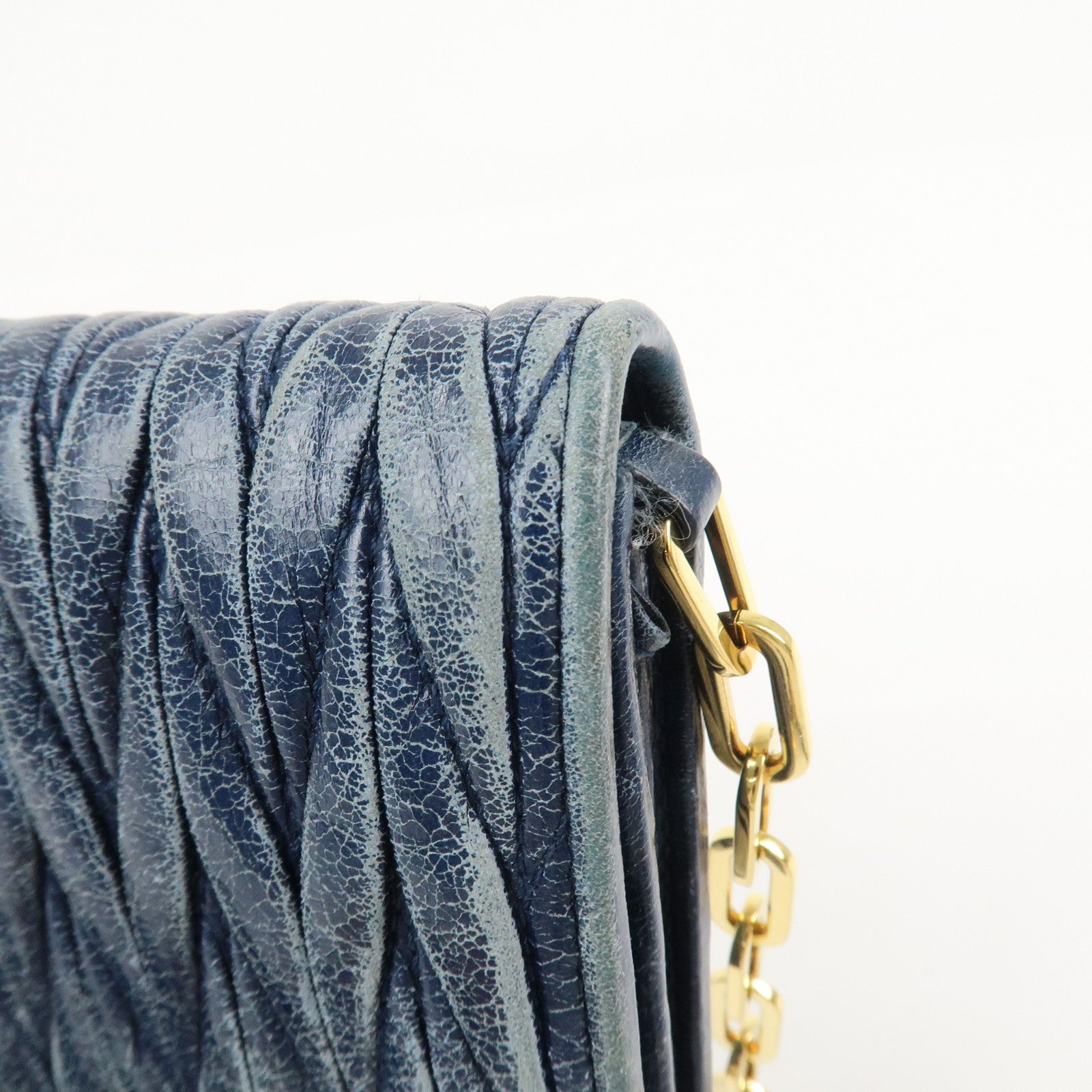 MIU MIU Matelasse Logo Leather Chain Shoulder Wallet Blue 5M1290