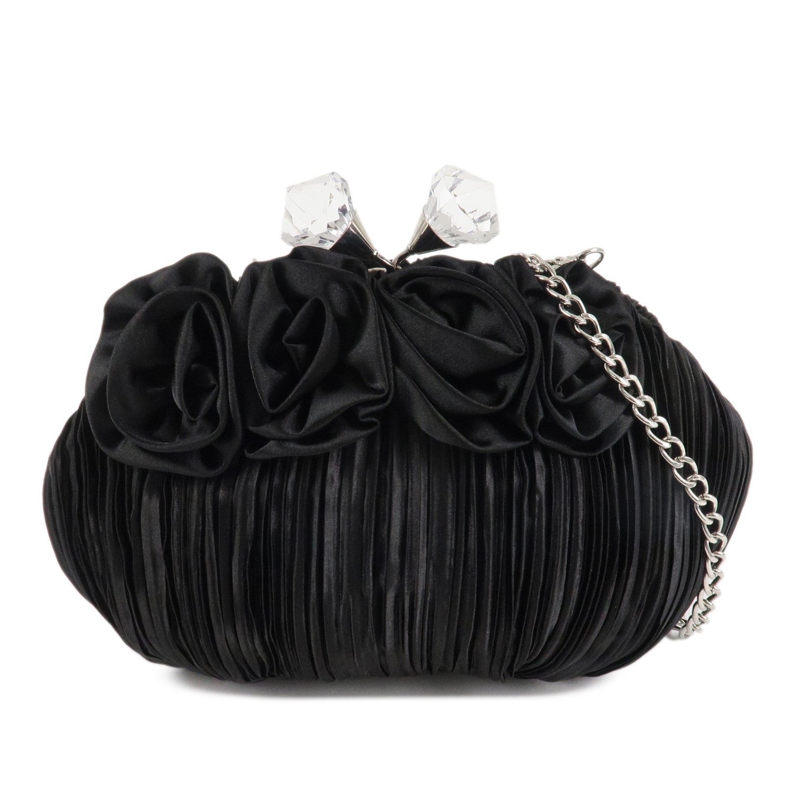 VALENTINO Nylon Chain Shoulder Bag Black Crystal Kiss Lock Used